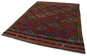 Handmade Kilim Rug - White Goat Hair Geometric Area Rug 6'11" x 8'10" Durable Wool Carpet