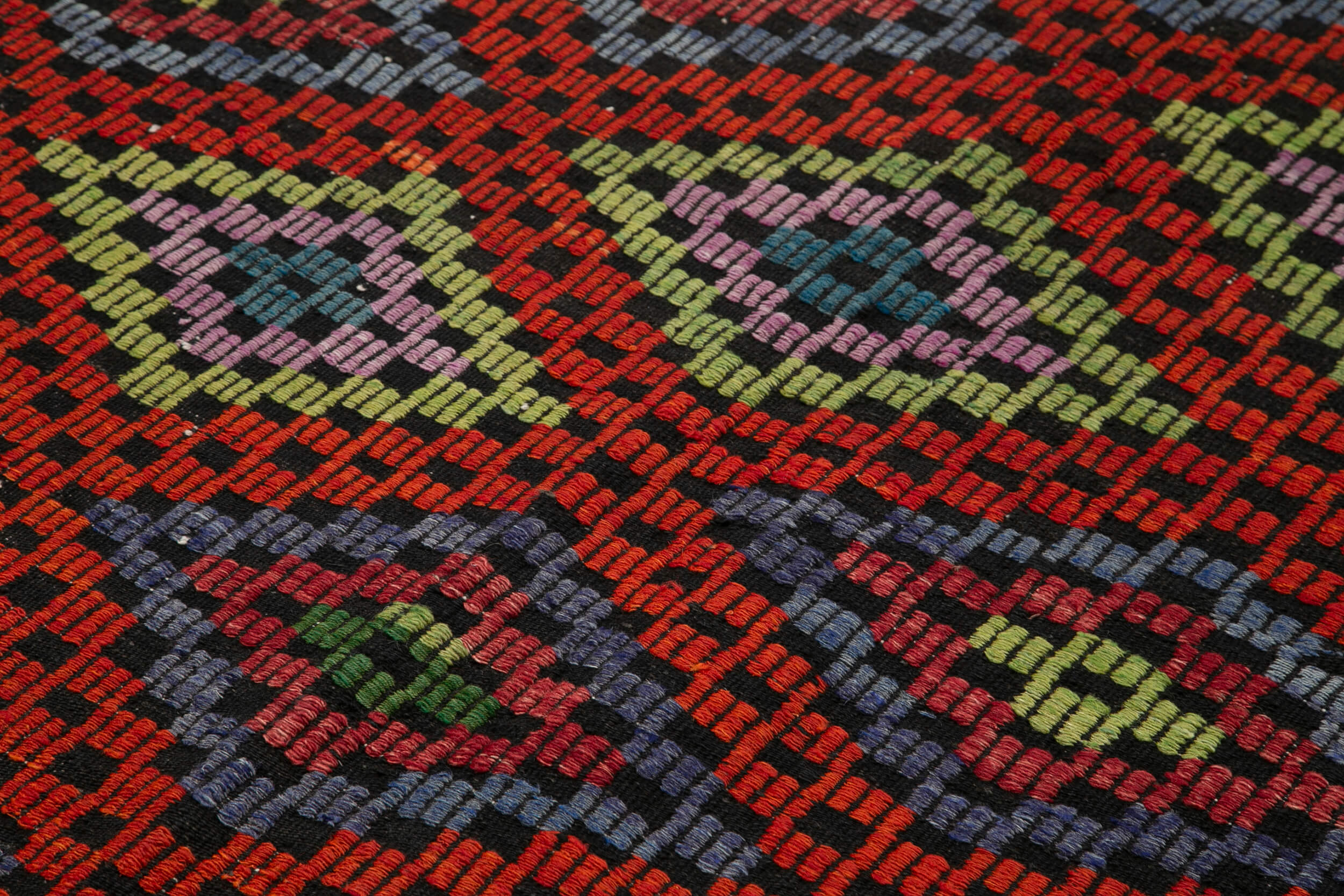 Handmade Kilim Rug - White Goat Hair Geometric Area Rug 6'11" x 8'10" Durable Wool Carpet