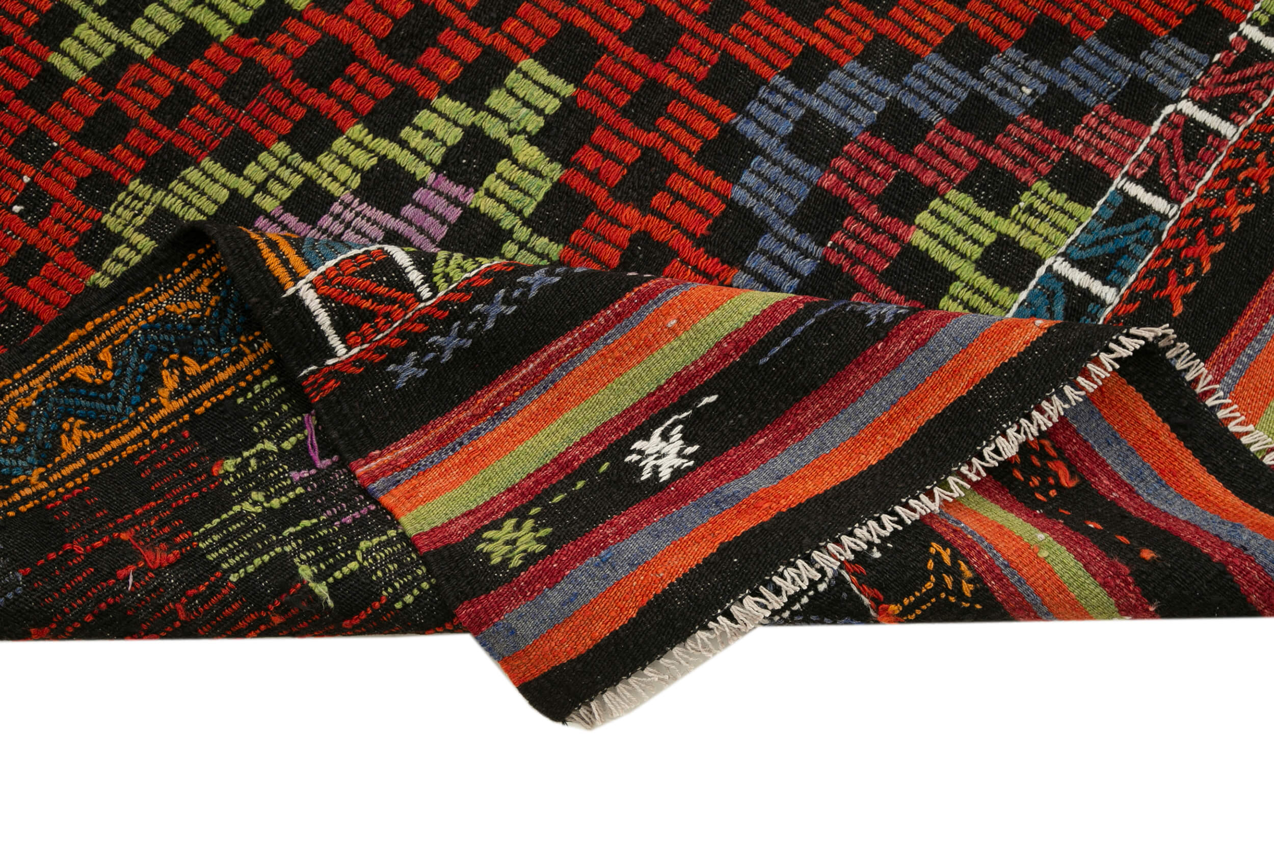 Handmade Kilim Rug - White Goat Hair Geometric Area Rug 6'11" x 8'10" Durable Wool Carpet