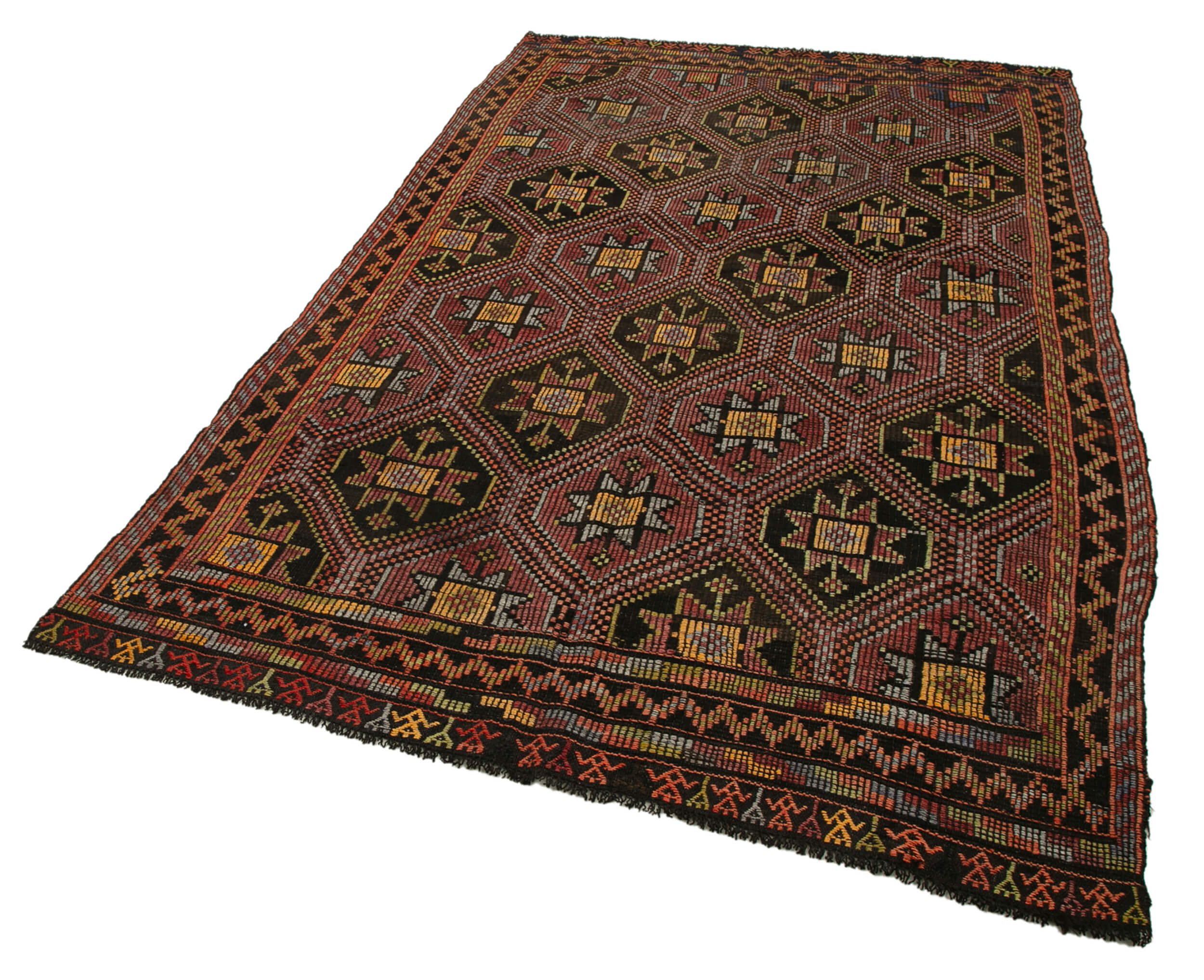 Handmade Geometric Kilim Rug – Orange Kilim Carpet, Goat Hair Rug 5'4''x9'1''