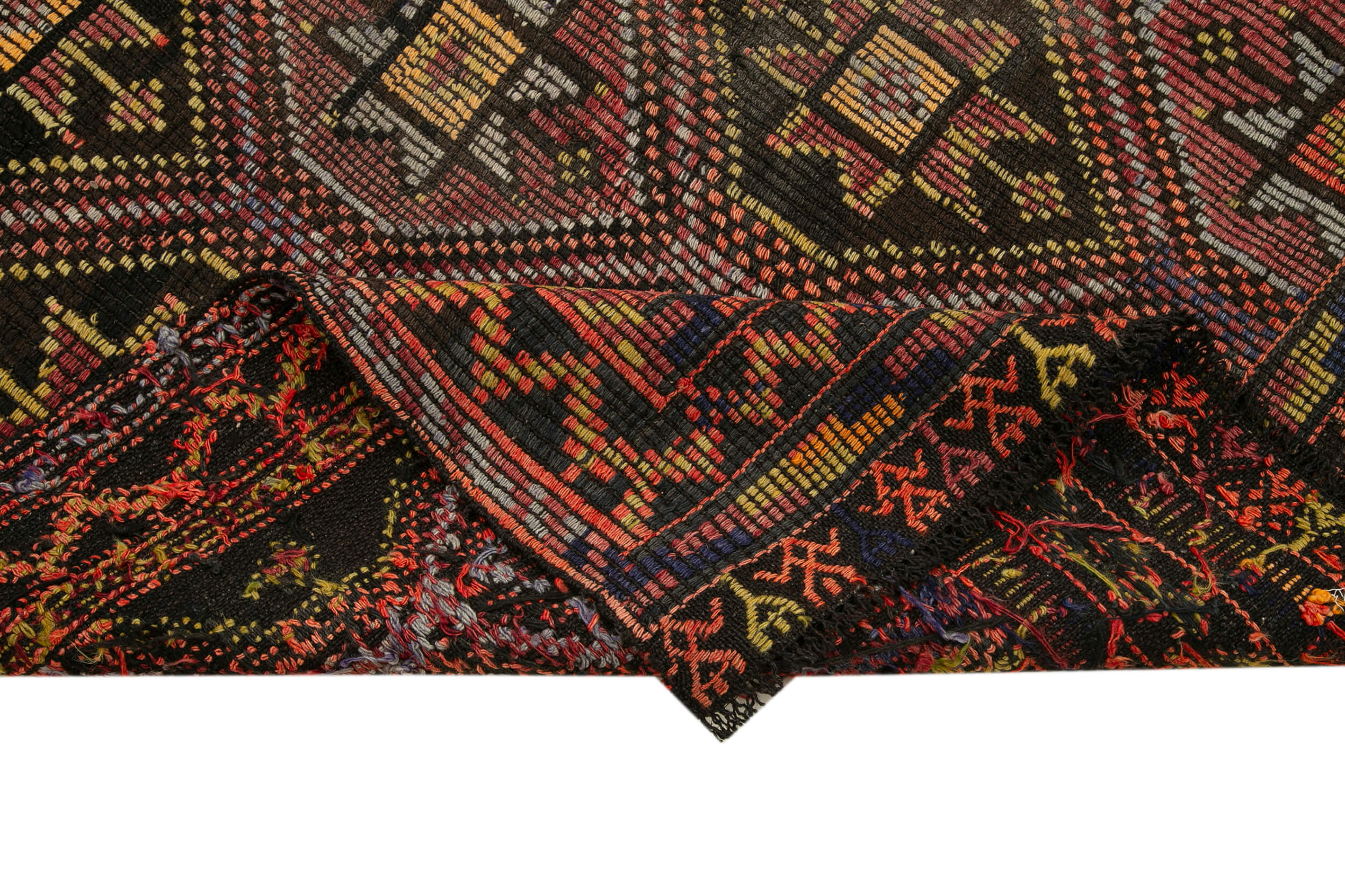 Handmade Geometric Kilim Rug – Orange Kilim Carpet, Goat Hair Rug 5'4''x9'1''