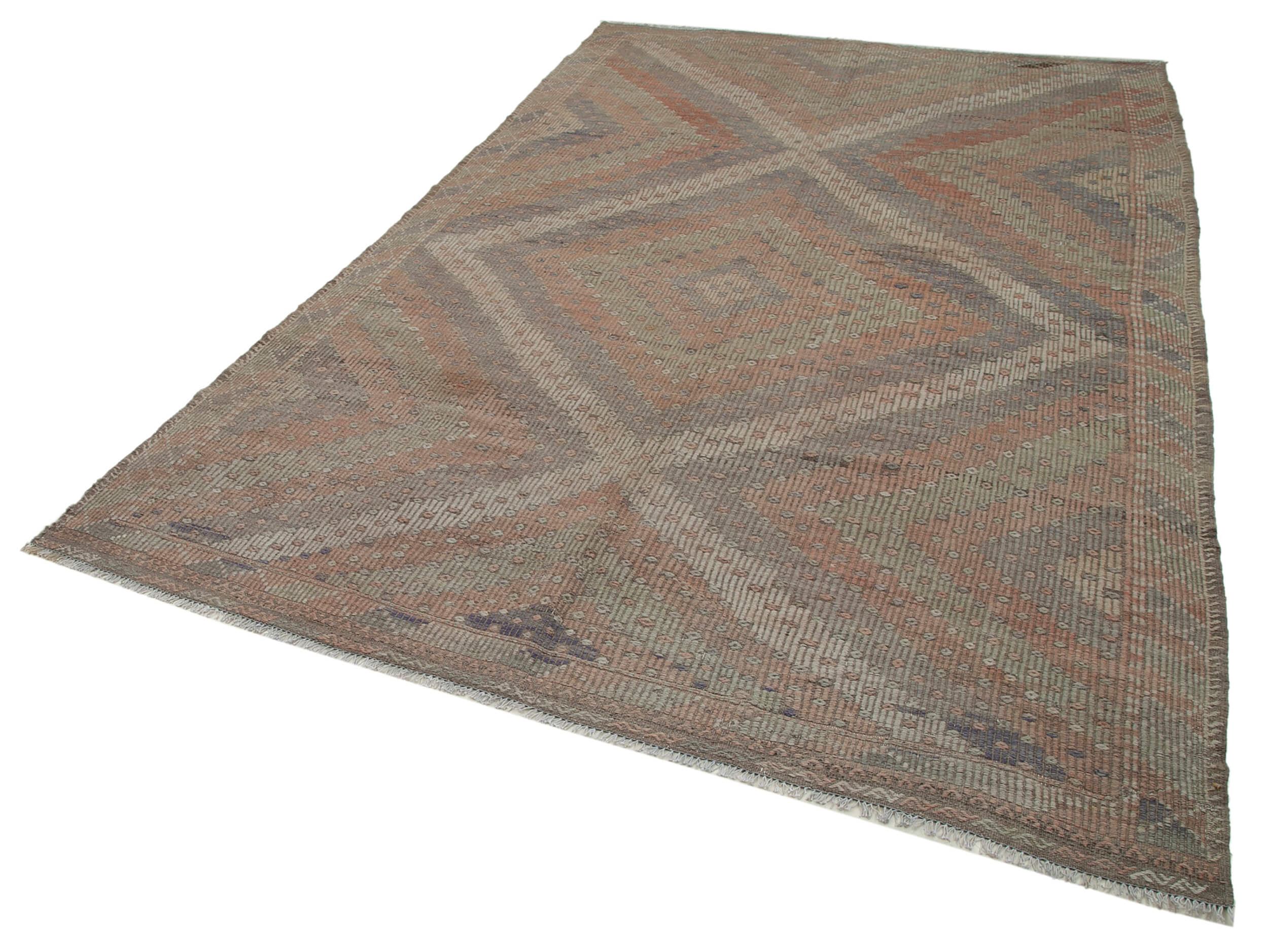 Handmade Geometric Rug - Vintage Area Rug 6'5''x10'6'' With Turkish Kilim Carpet