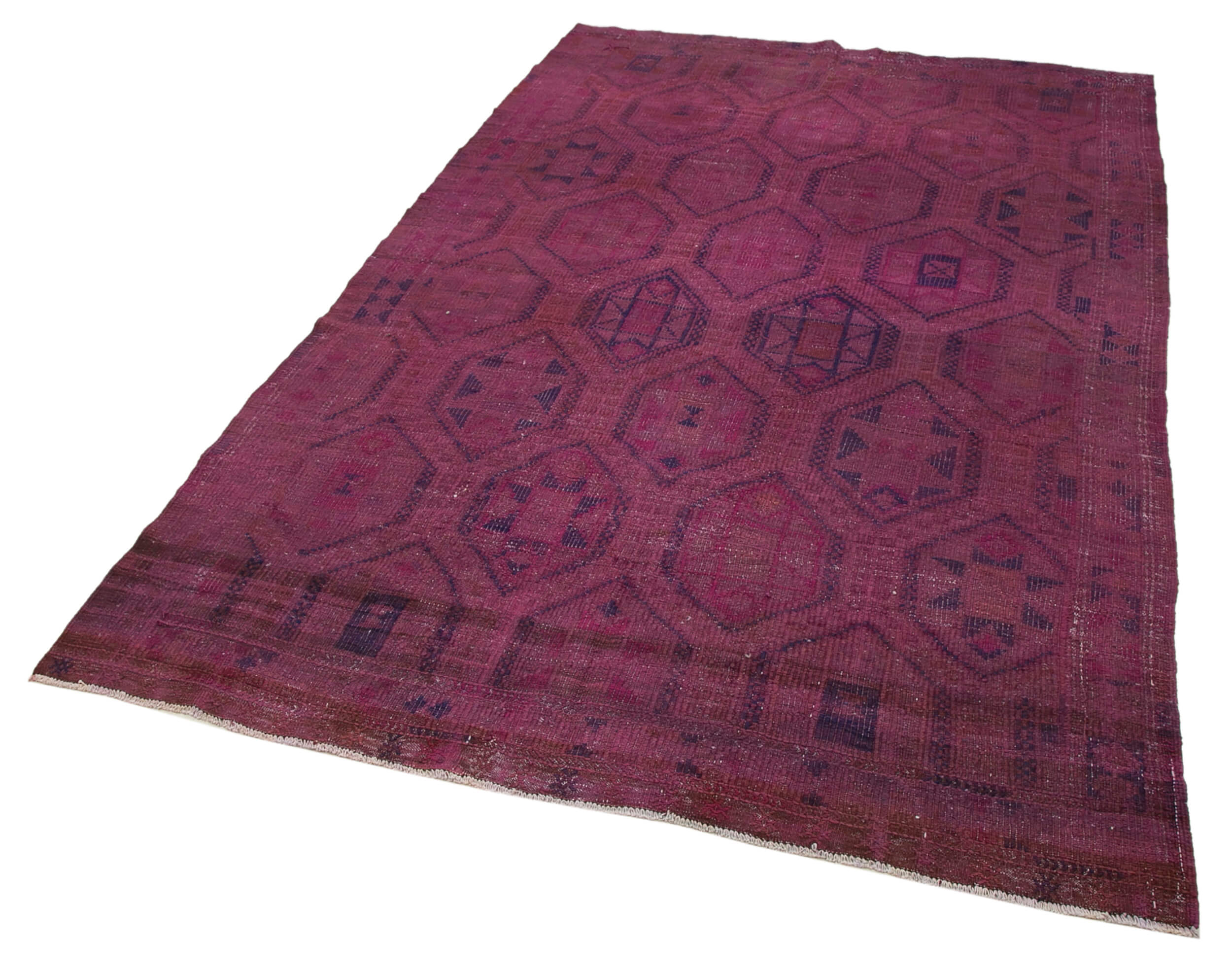 Handmade Kilim Rug - Pink Geometric Area Rug With Turkish Goat Hair 5'4'' x 8'11''