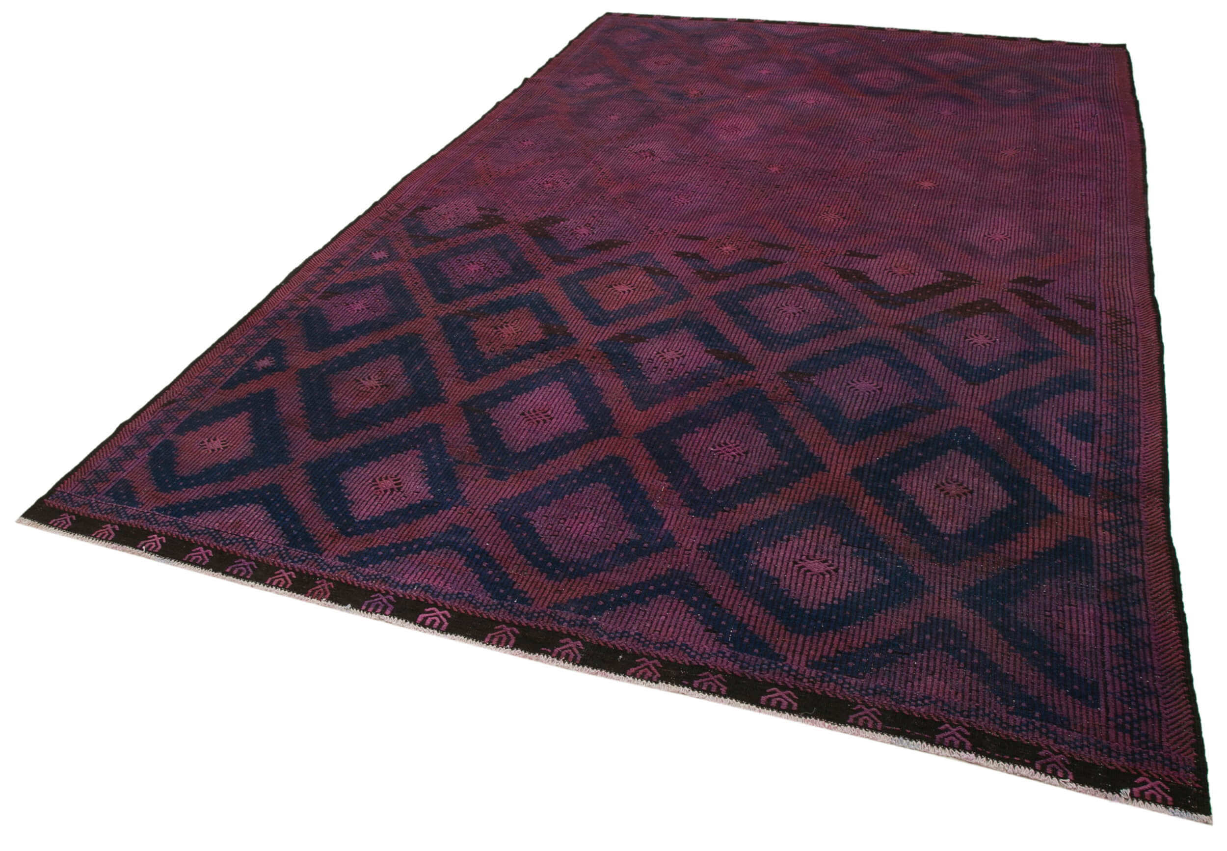 Handmade Geometric Kilim Rug – Pink Area Rug | Goat Hair & Wool Cotton Flat Weave 7'3"x11'8"