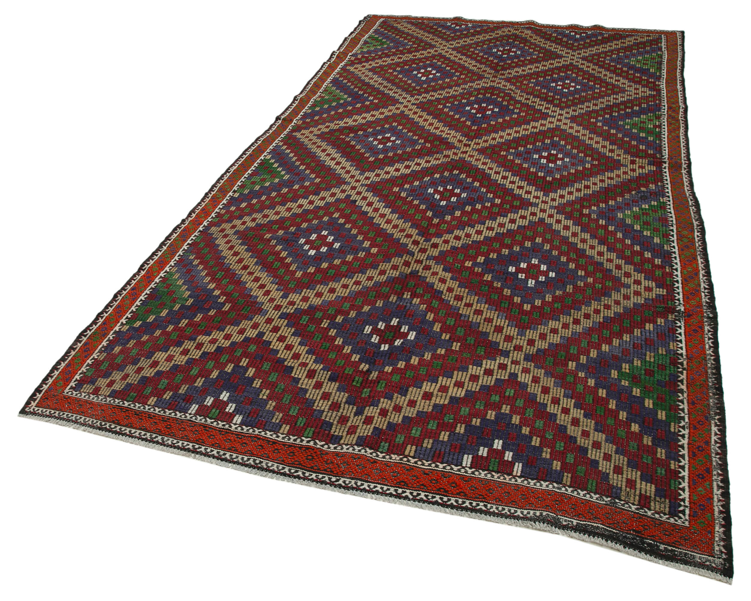 Handmade Geometric Rug | Vintage Turkish Kilim Area Rug 5'10''x12'4'' - Wool Cotton Blend