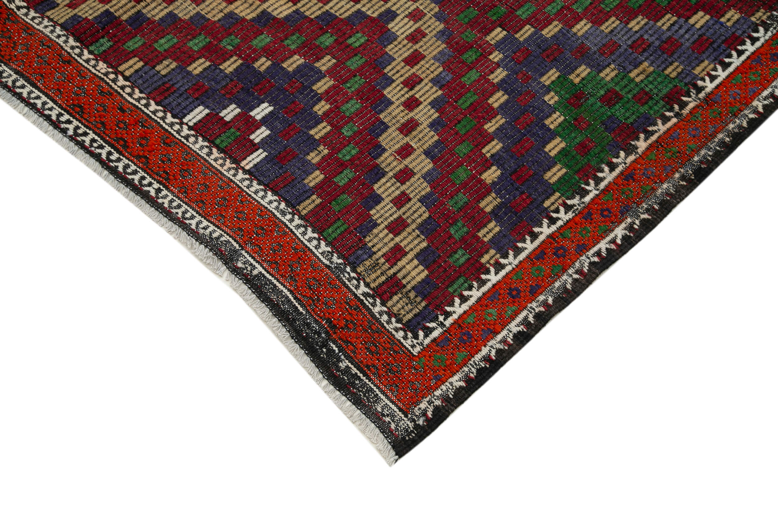 Handmade Geometric Rug | Vintage Turkish Kilim Area Rug 5'10''x12'4'' - Wool Cotton Blend