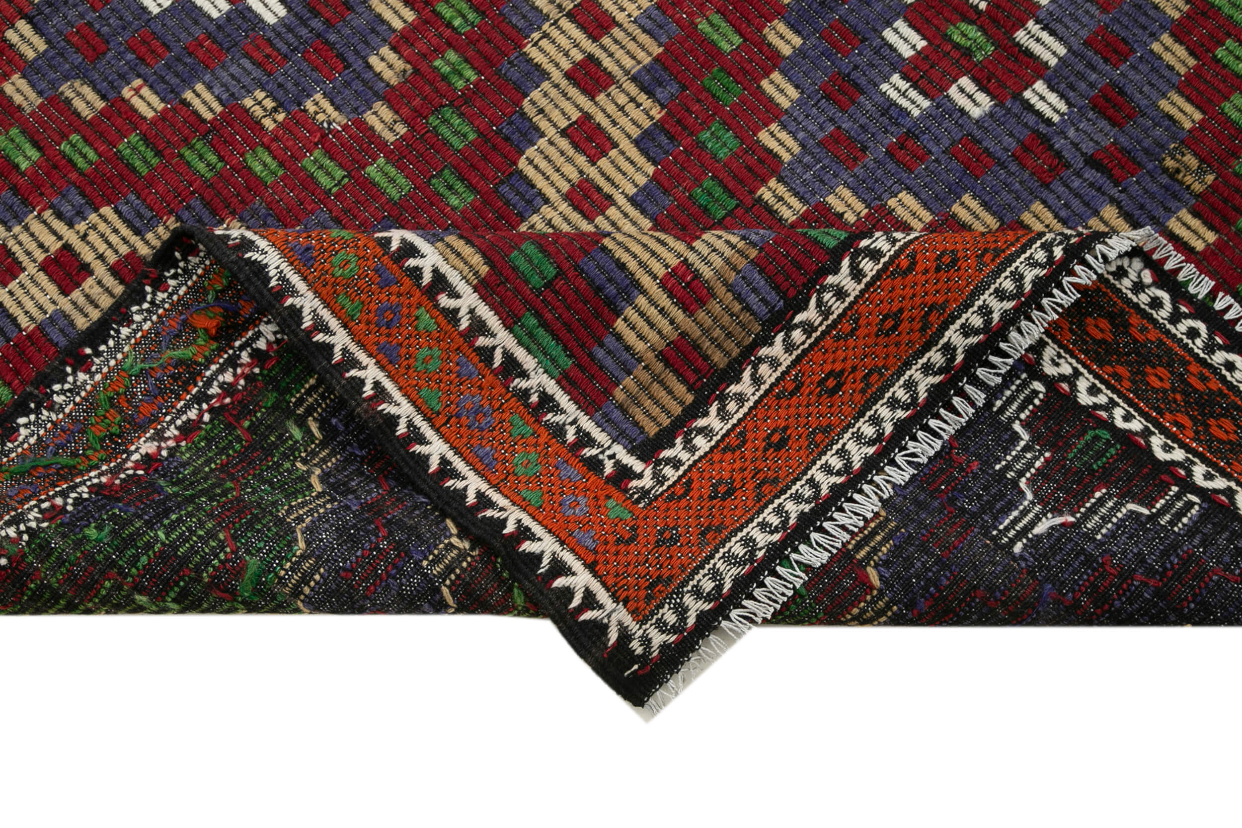 Handmade Geometric Rug | Vintage Turkish Kilim Area Rug 5'10''x12'4'' - Wool Cotton Blend