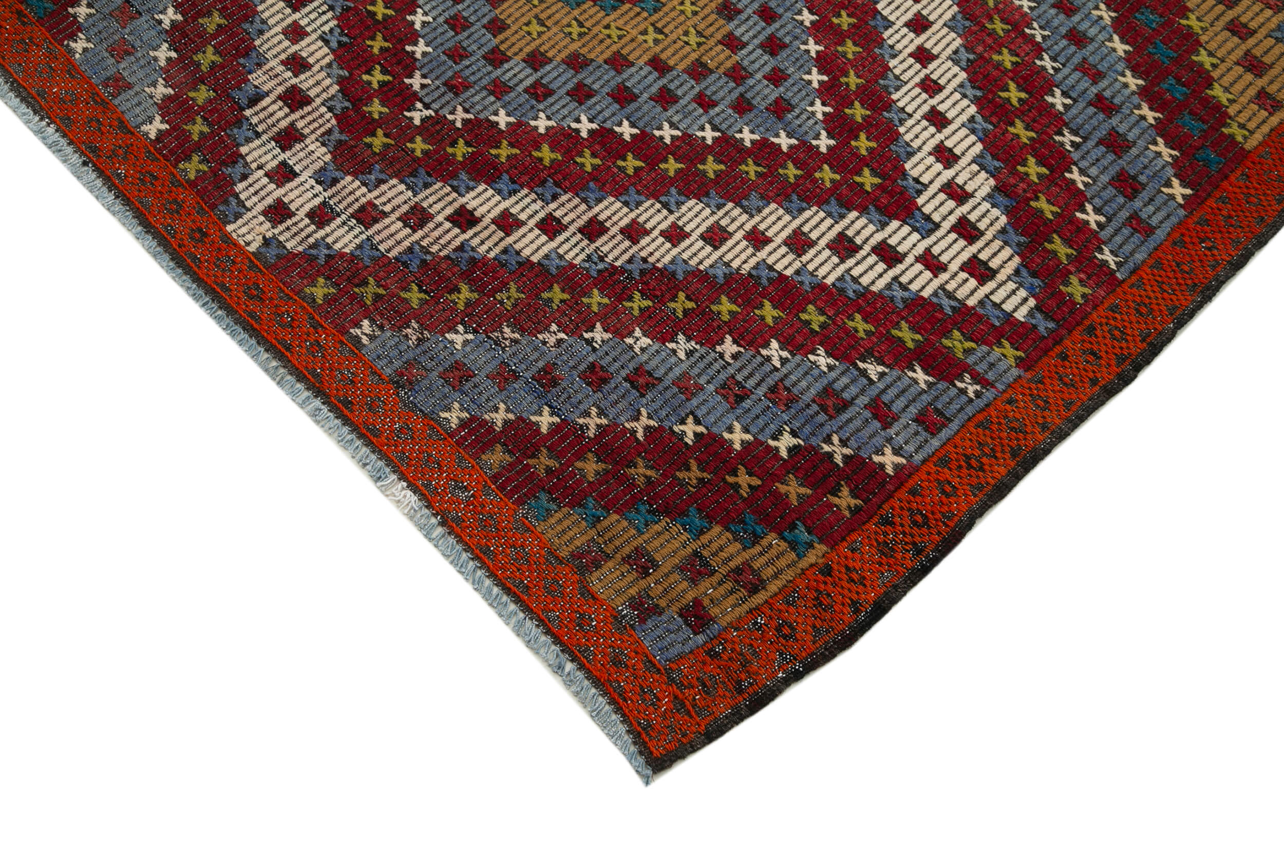 Handmade Kilim Rug – White Geometric Area Rug with Goat Hair Carpet 6'7'' x 14'2''