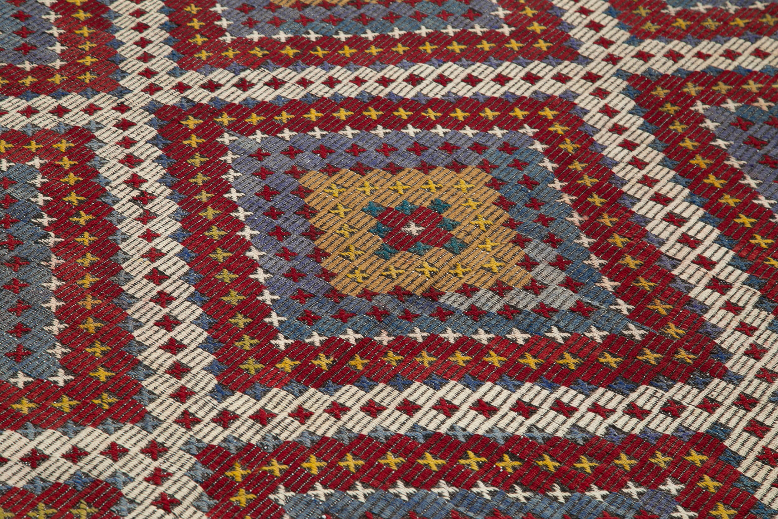 Handmade Kilim Rug – White Geometric Area Rug with Goat Hair Carpet 6'7'' x 14'2''