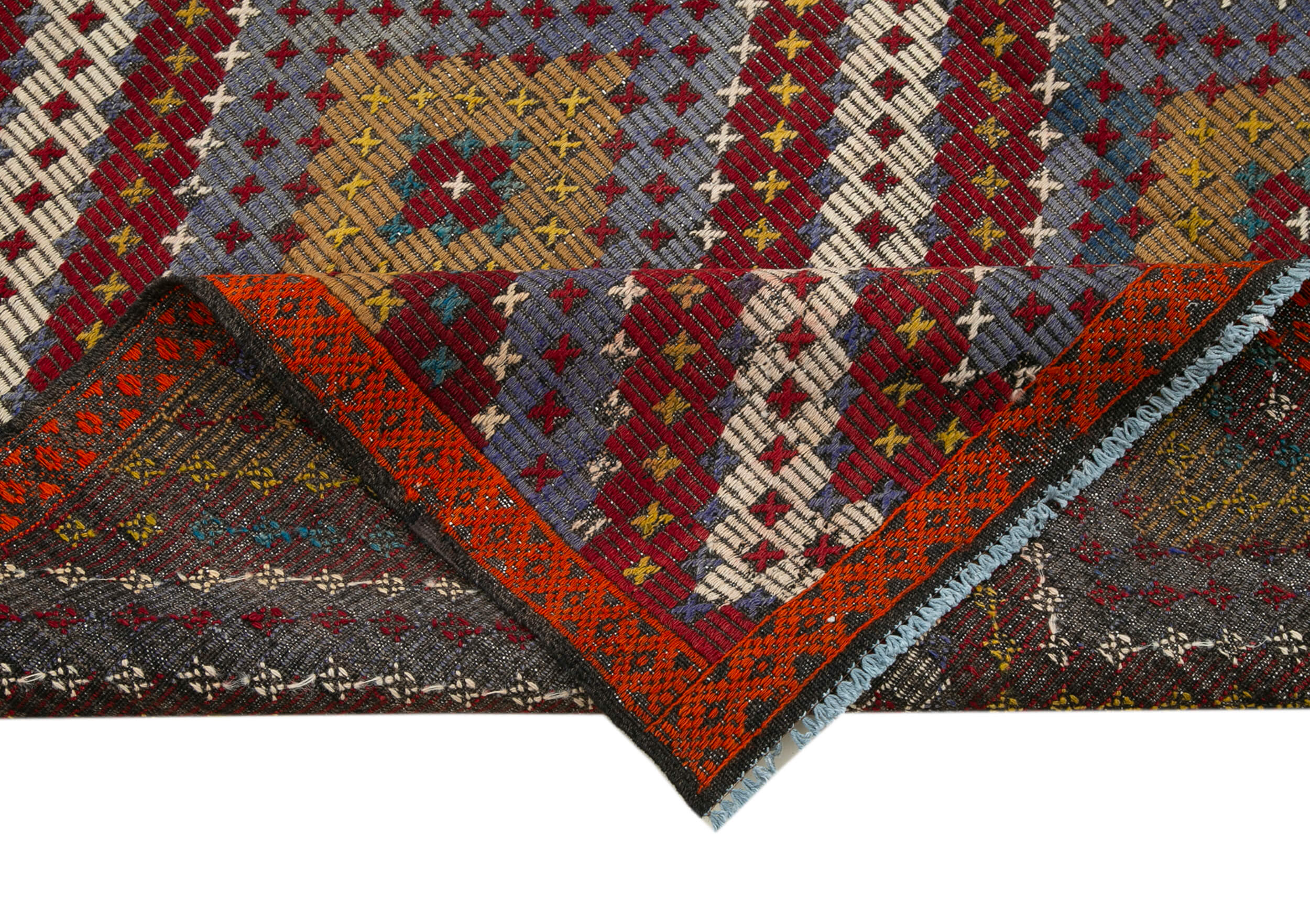 Handmade Kilim Rug – White Geometric Area Rug with Goat Hair Carpet 6'7'' x 14'2''