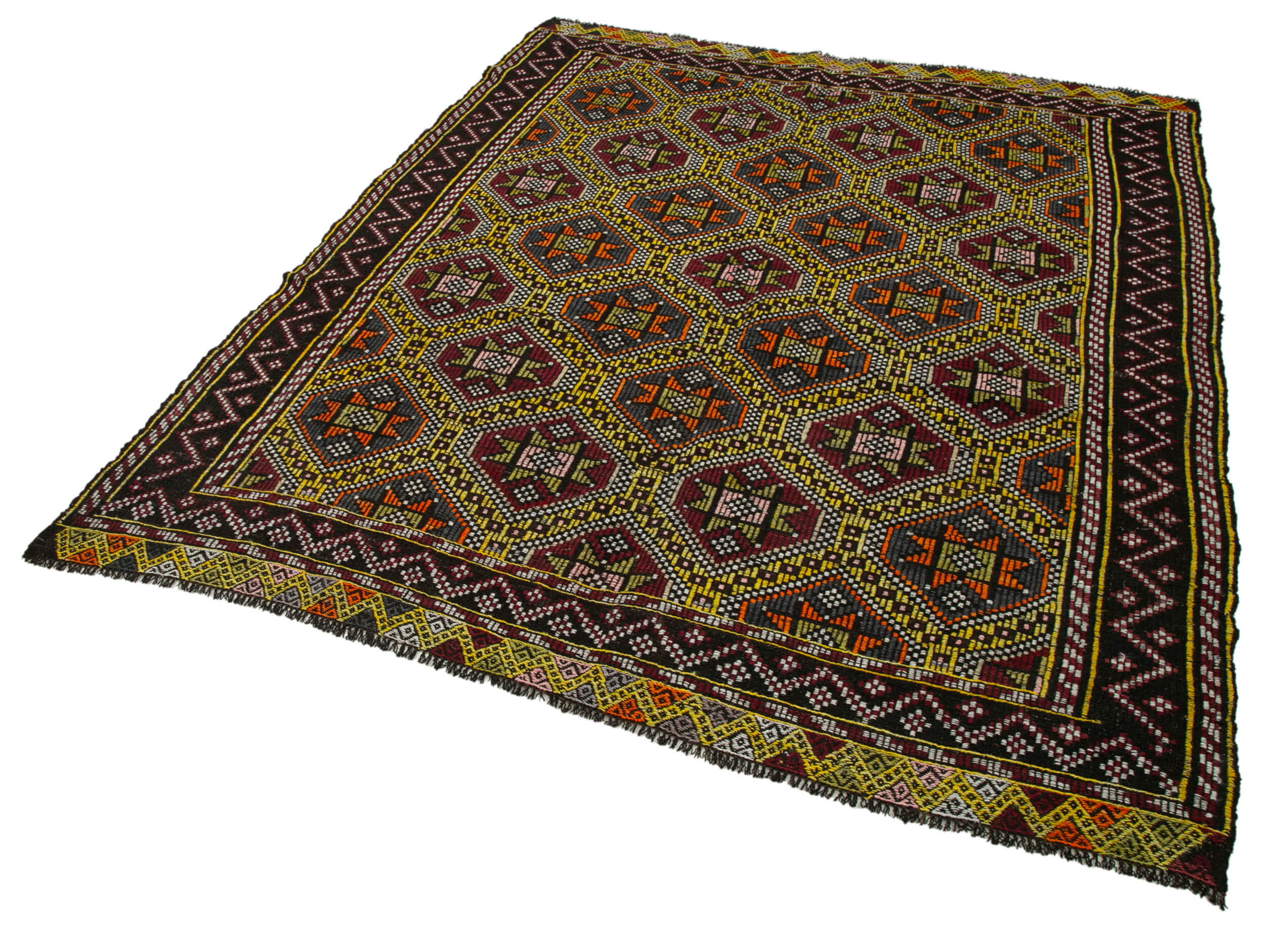Handmade Kilim Rug – White Geometric Area Rug With Goat Hair & Soft Wool 6'3''x7'4''