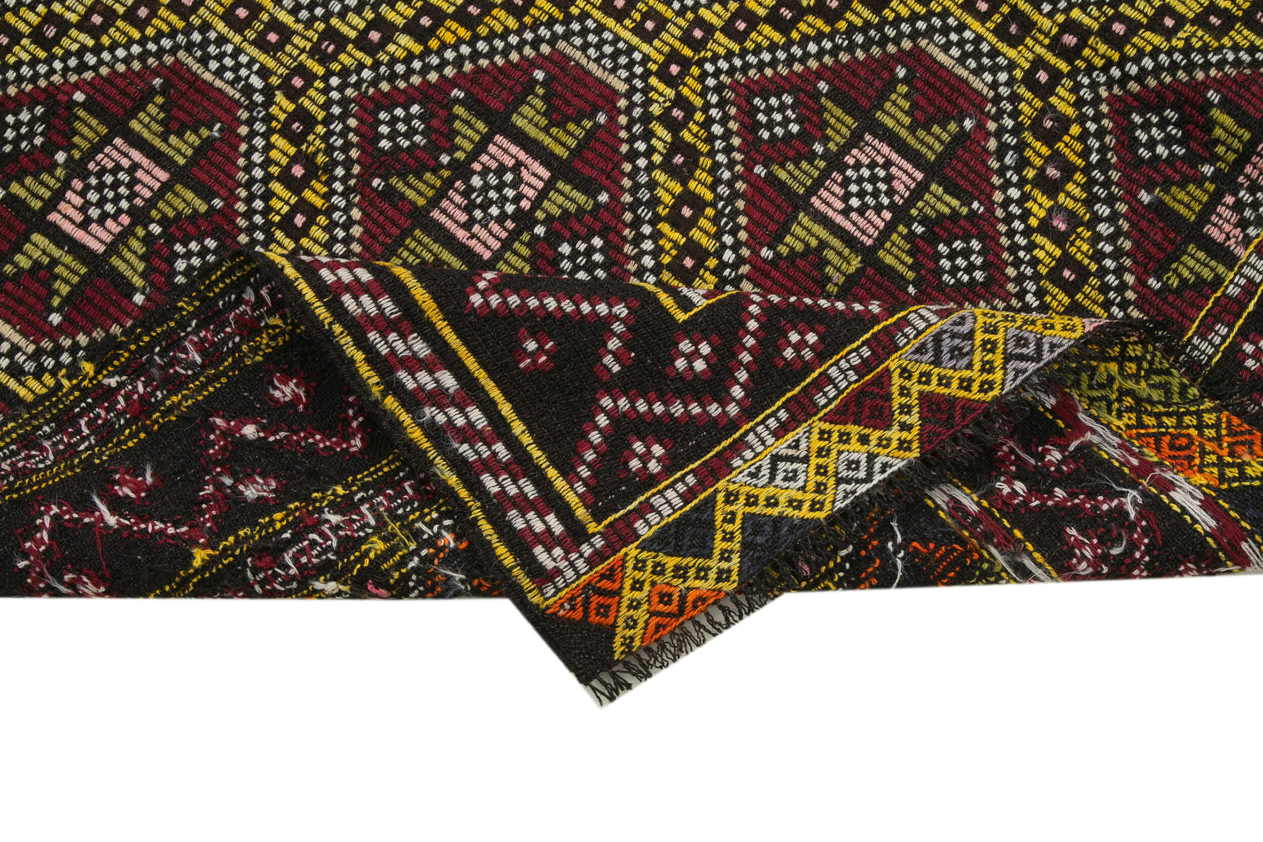 Handmade Kilim Rug – White Geometric Area Rug With Goat Hair & Soft Wool 6'3''x7'4''
