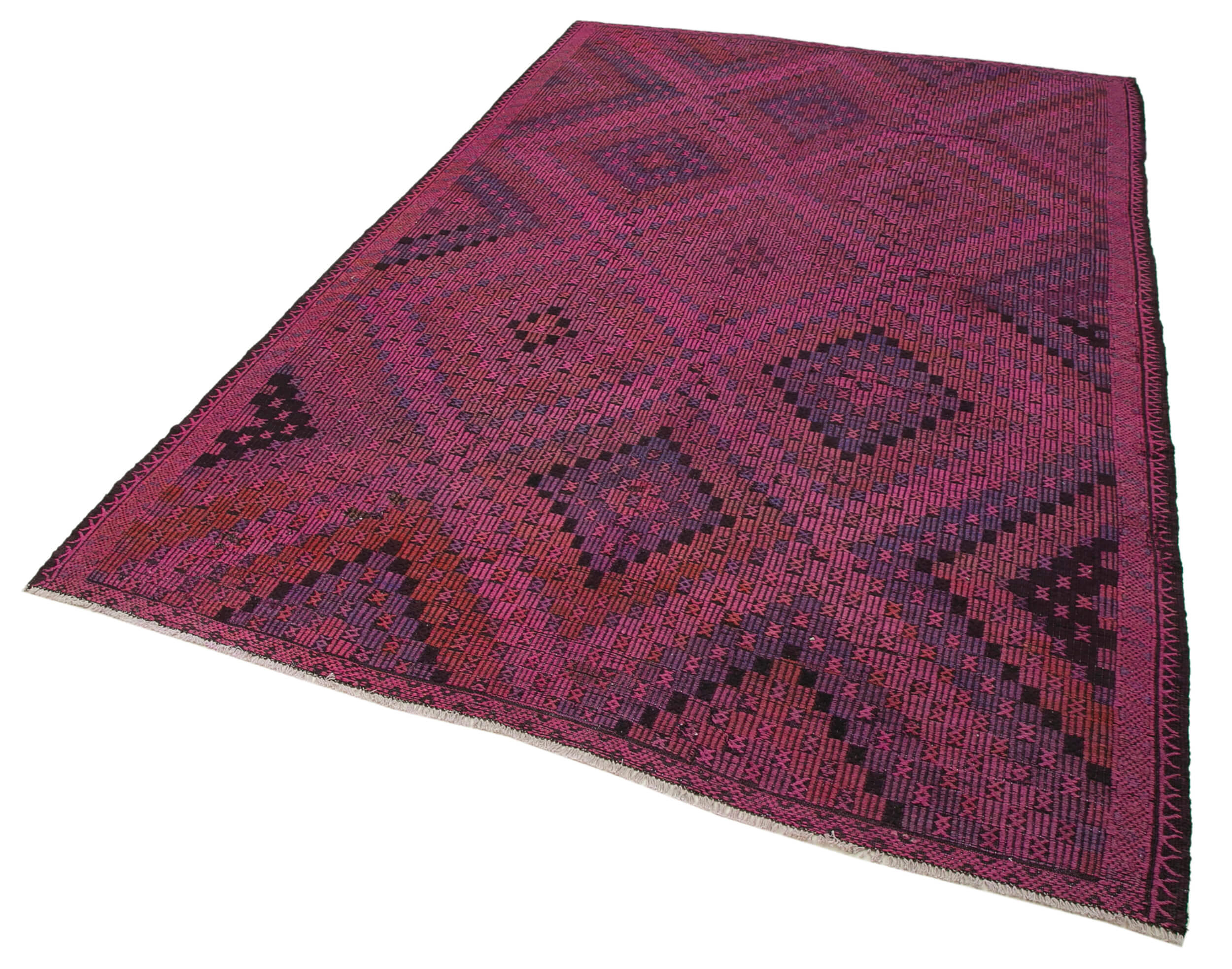 Handmade Geometric Rug – Pink Kilim Area Rug | Goat Hair Carpet, Flat Weave Kilim