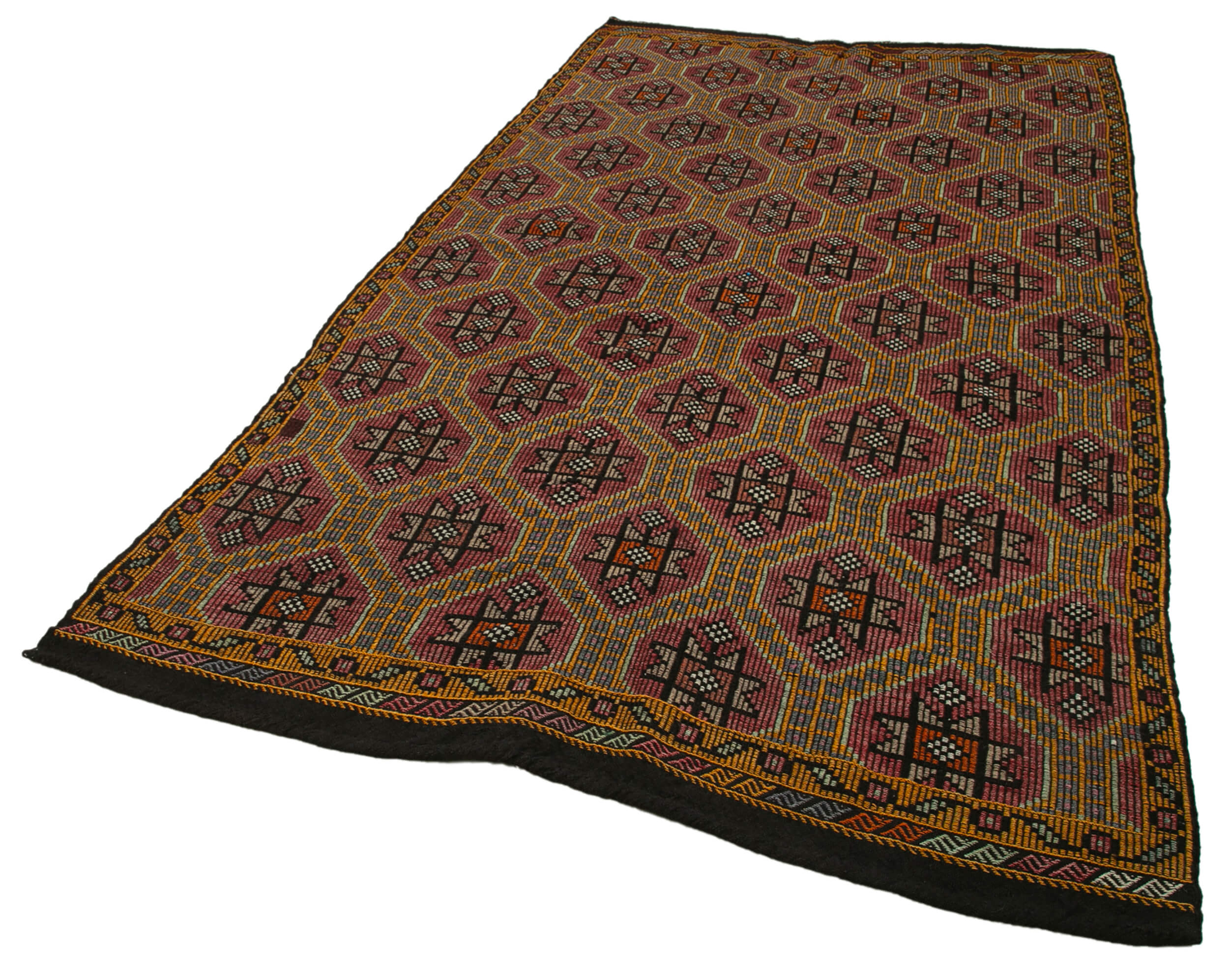 Handmade Geometric Kilim Rug - White Goat Hair 5'6''x9'8'' Durable Wool Kilim