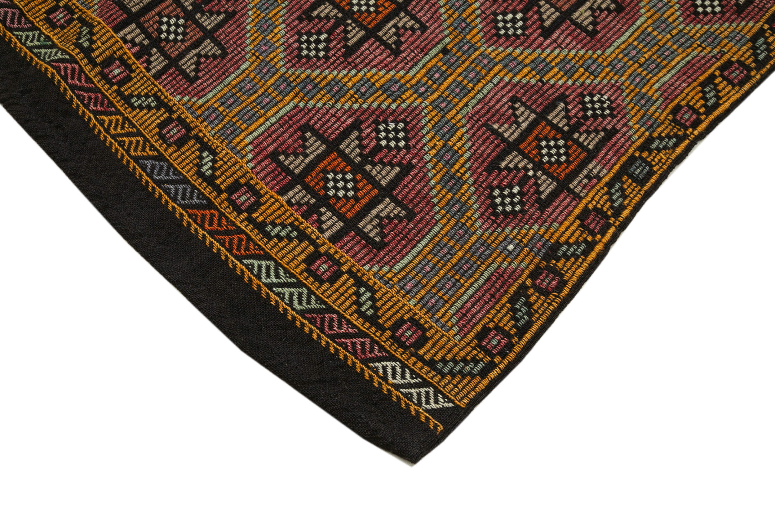 Handmade Geometric Kilim Rug - White Goat Hair 5'6''x9'8'' Durable Wool Kilim