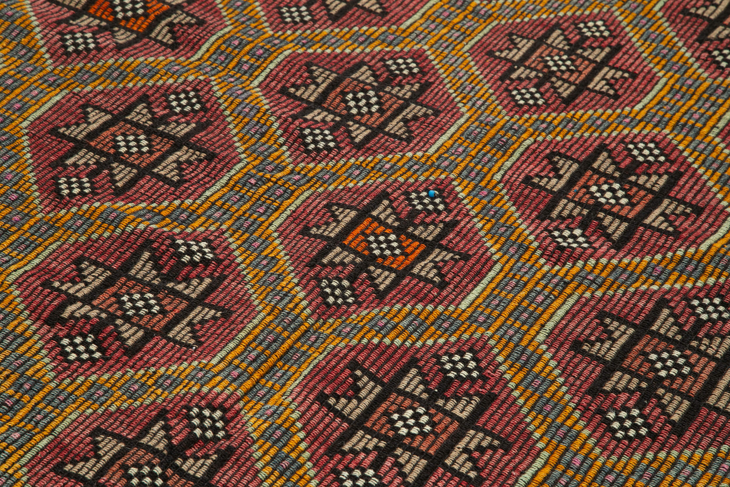 Handmade Geometric Kilim Rug - White Goat Hair 5'6''x9'8'' Durable Wool Kilim