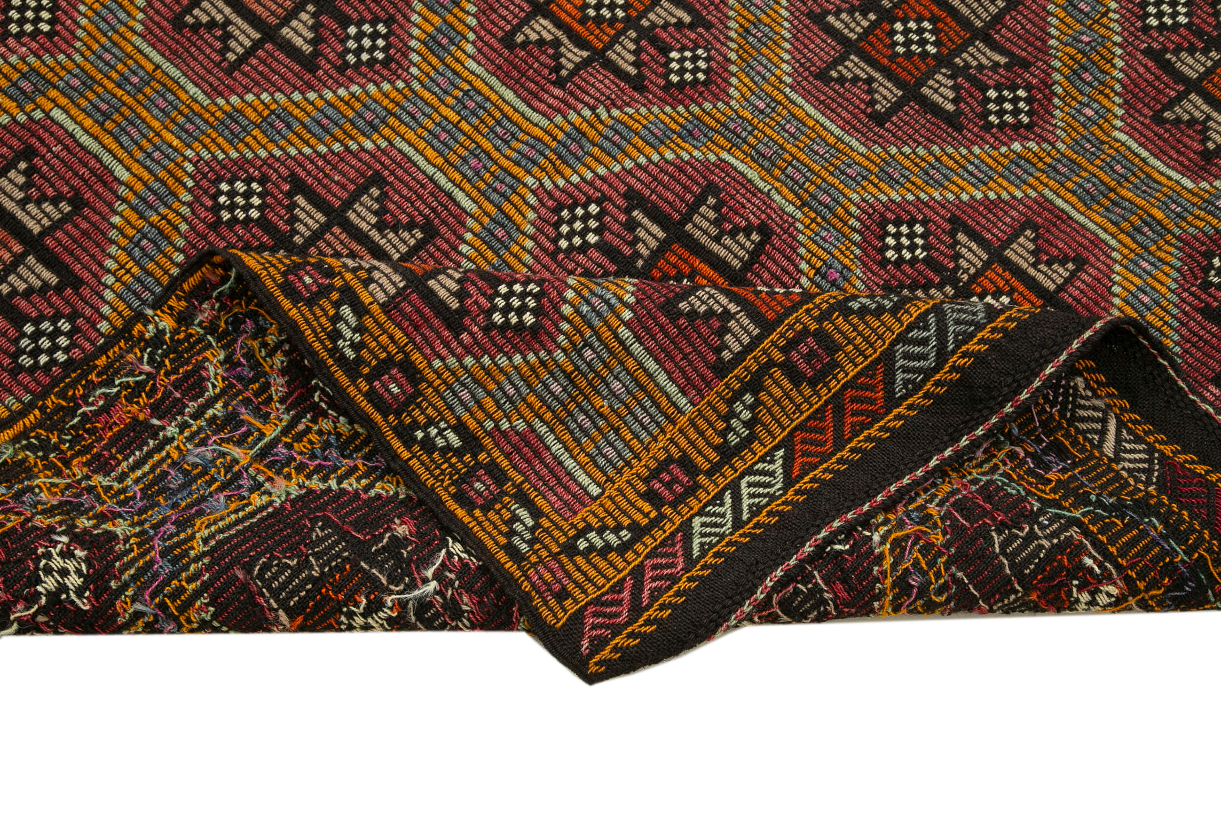 Handmade Geometric Kilim Rug - White Goat Hair 5'6''x9'8'' Durable Wool Kilim