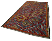 Handmade Kilim Rug – Geometric Turkish Vintage Carpet with White Goat Hair 5'11''x11'4''
