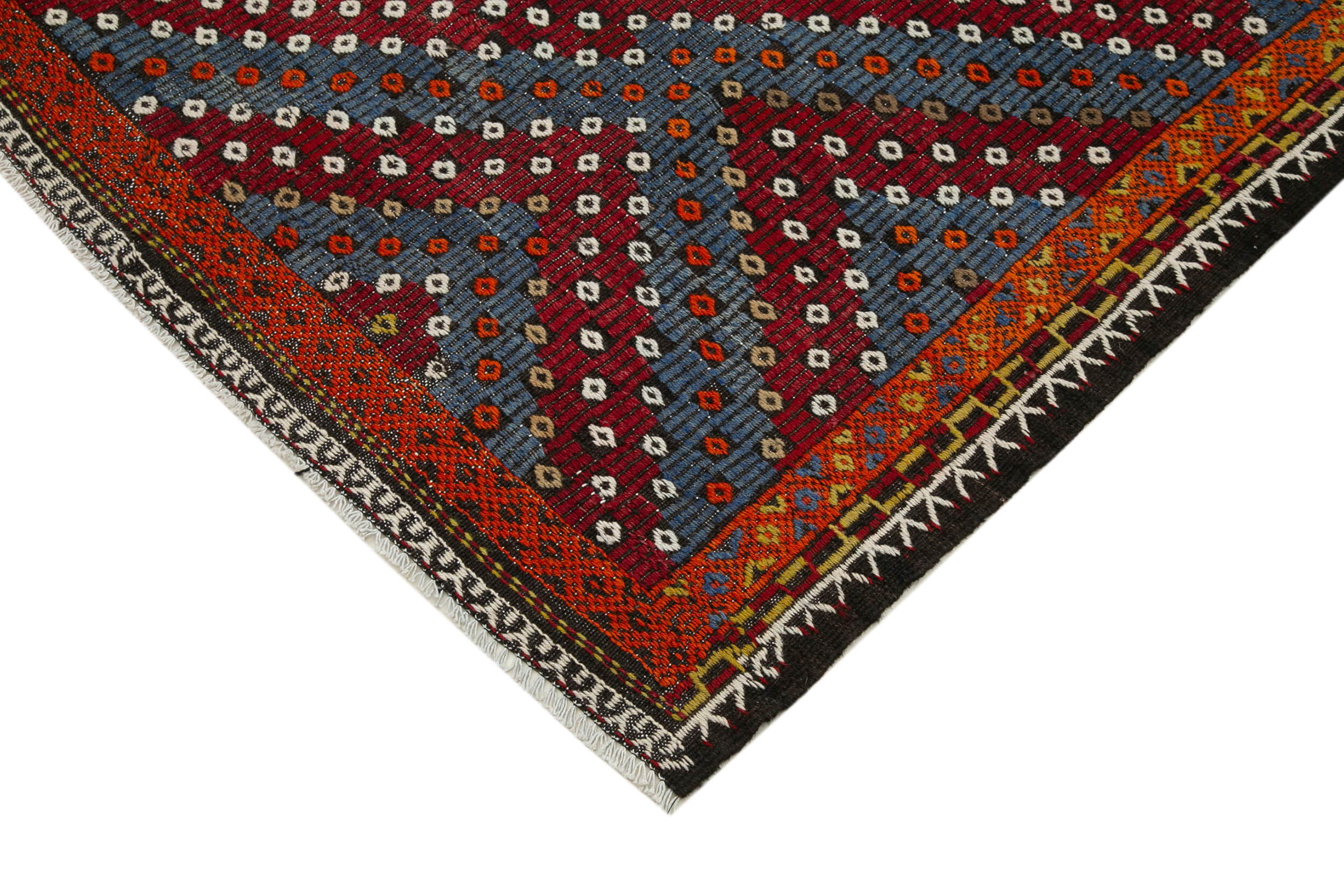 Handmade Kilim Rug – Geometric Turkish Vintage Carpet with White Goat Hair 5'11''x11'4''