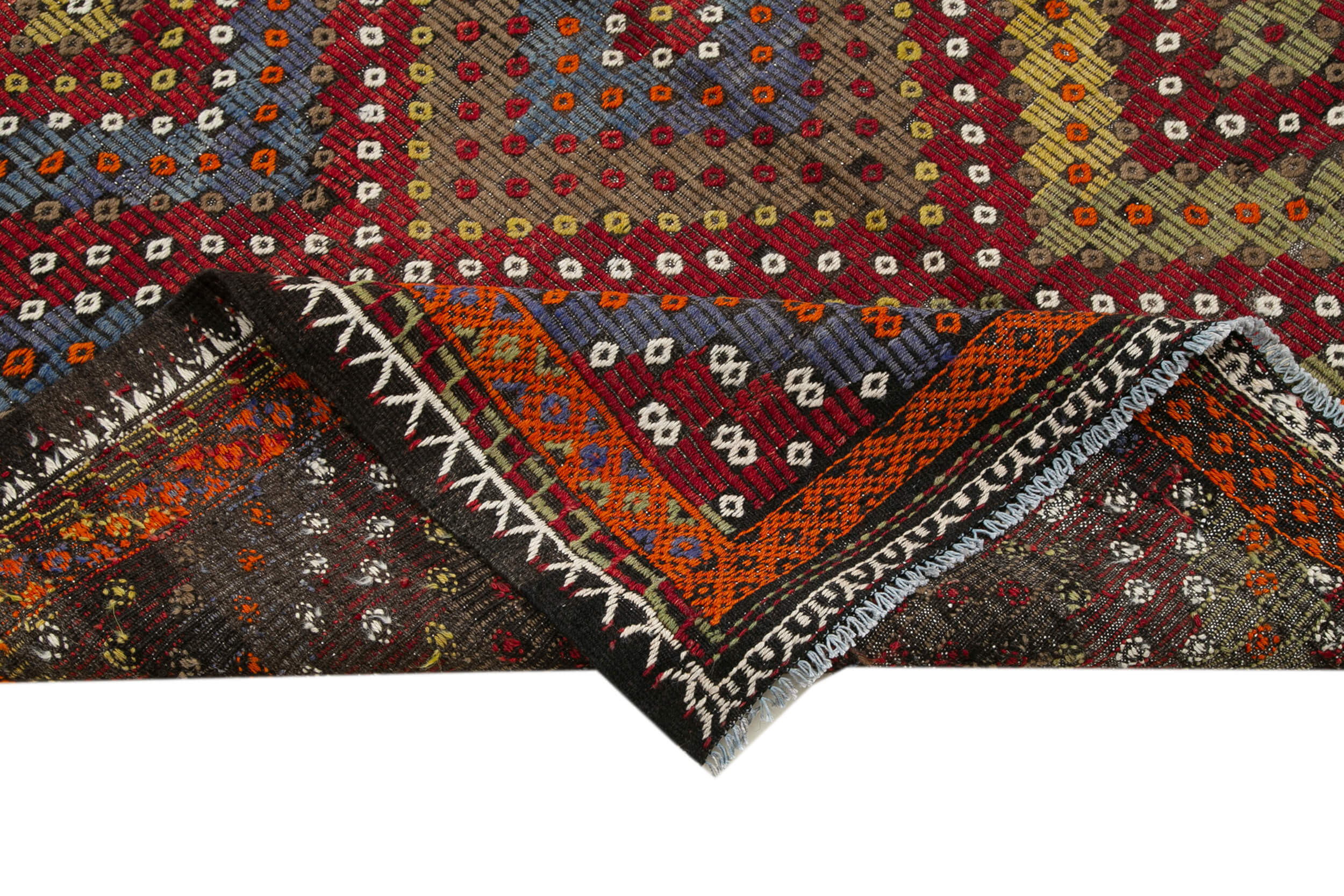 Handmade Kilim Rug – Geometric Turkish Vintage Carpet with White Goat Hair 5'11''x11'4''