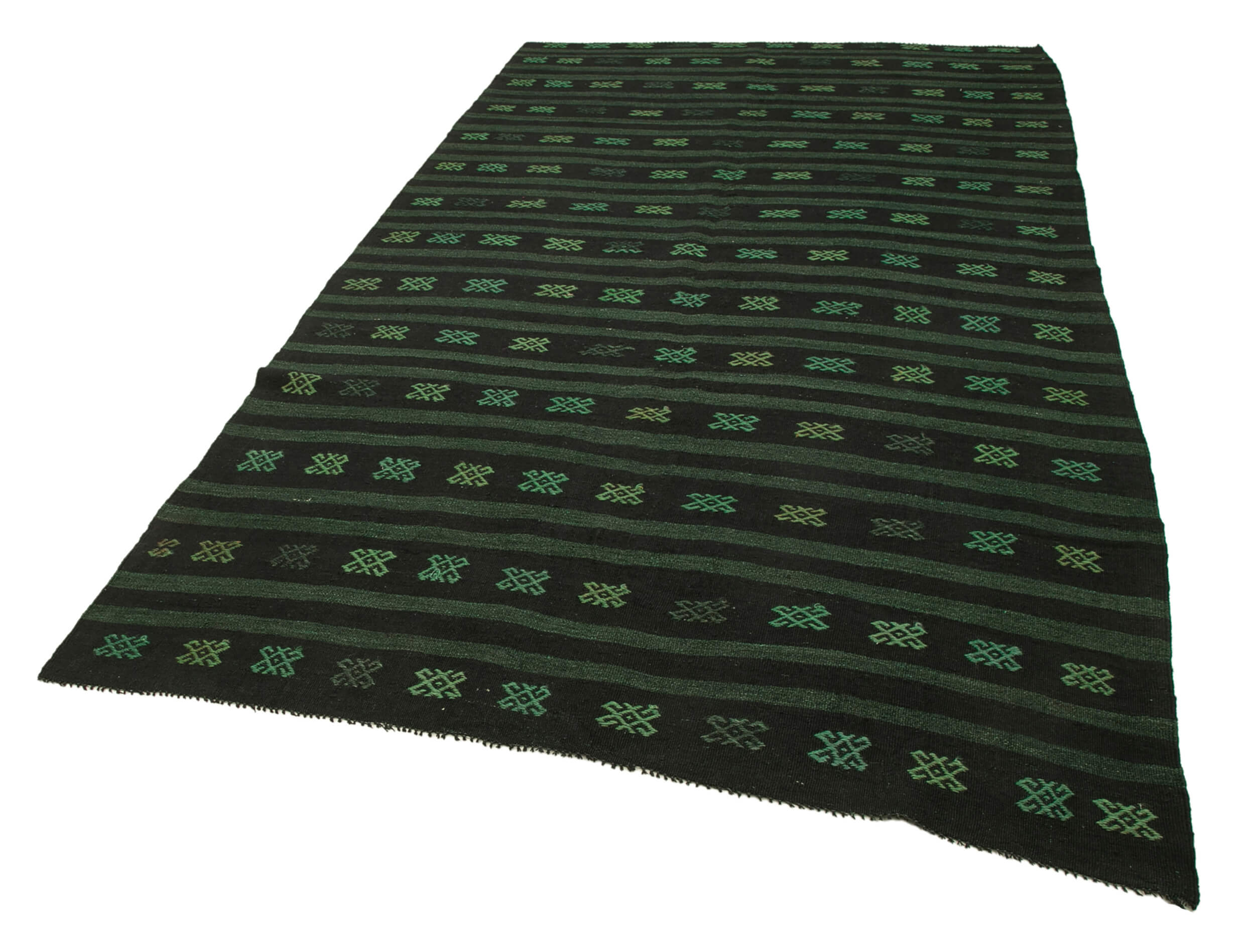 Handmade Geometric Kilim Rug – 6x10 Foot Green Area Rug with Goat Hair