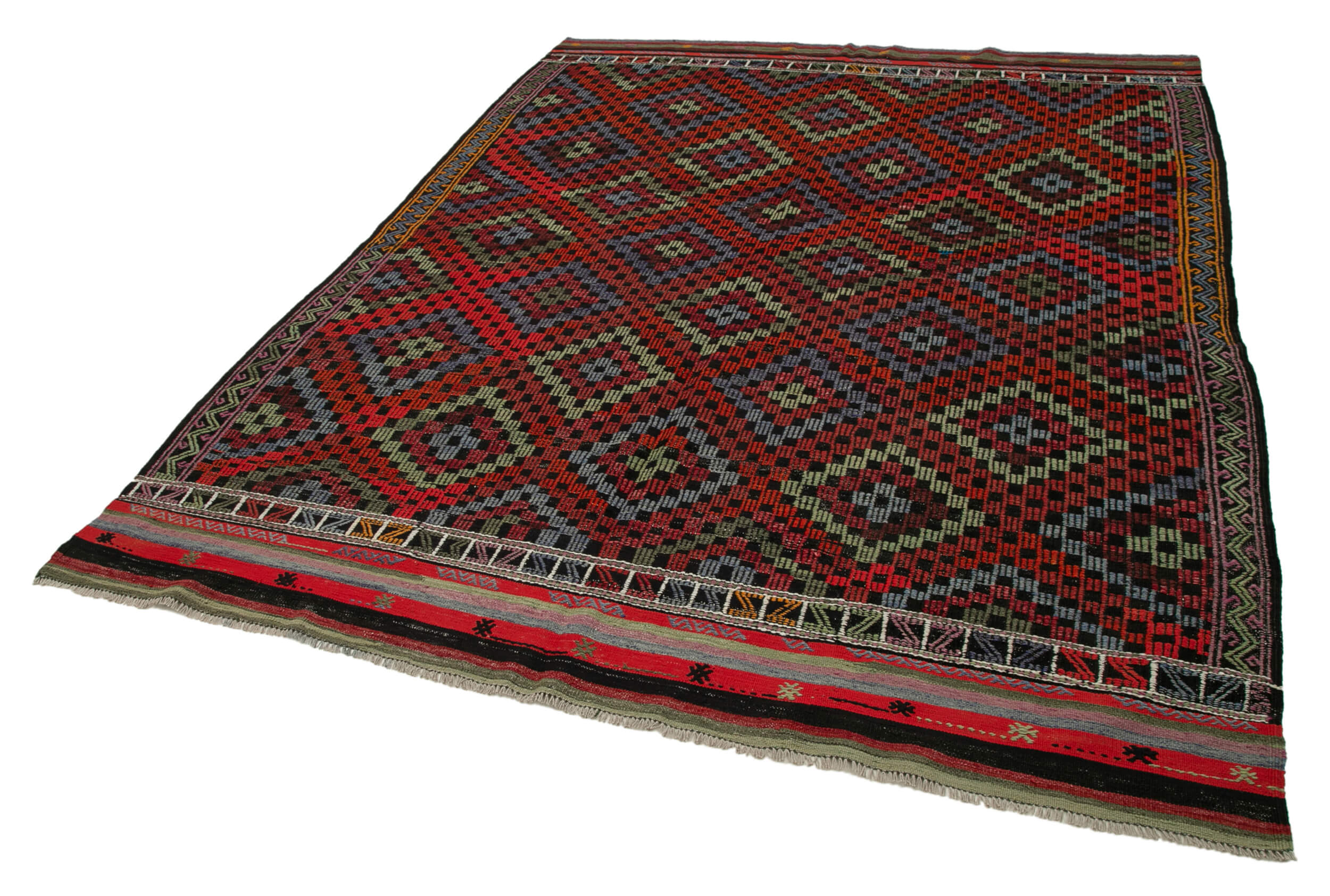 Handmade Geometric Kilim Rug – White Kilim Rug With Goat Hair, 7'0''x9'6''