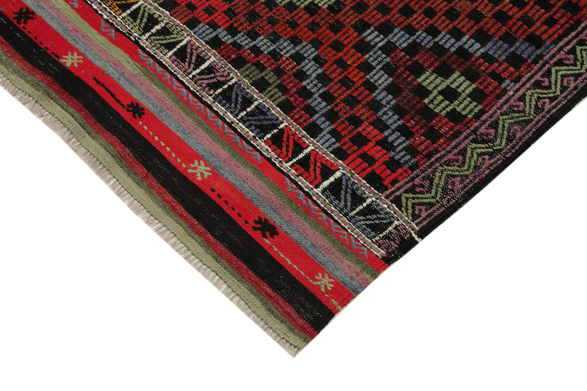 Handmade Geometric Kilim Rug – White Kilim Rug With Goat Hair, 7'0''x9'6''