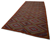 Handmade Geometric Kilim Rug – White Goat Hair, Turkish Vintage Area Rug 5'9" x 12'4"