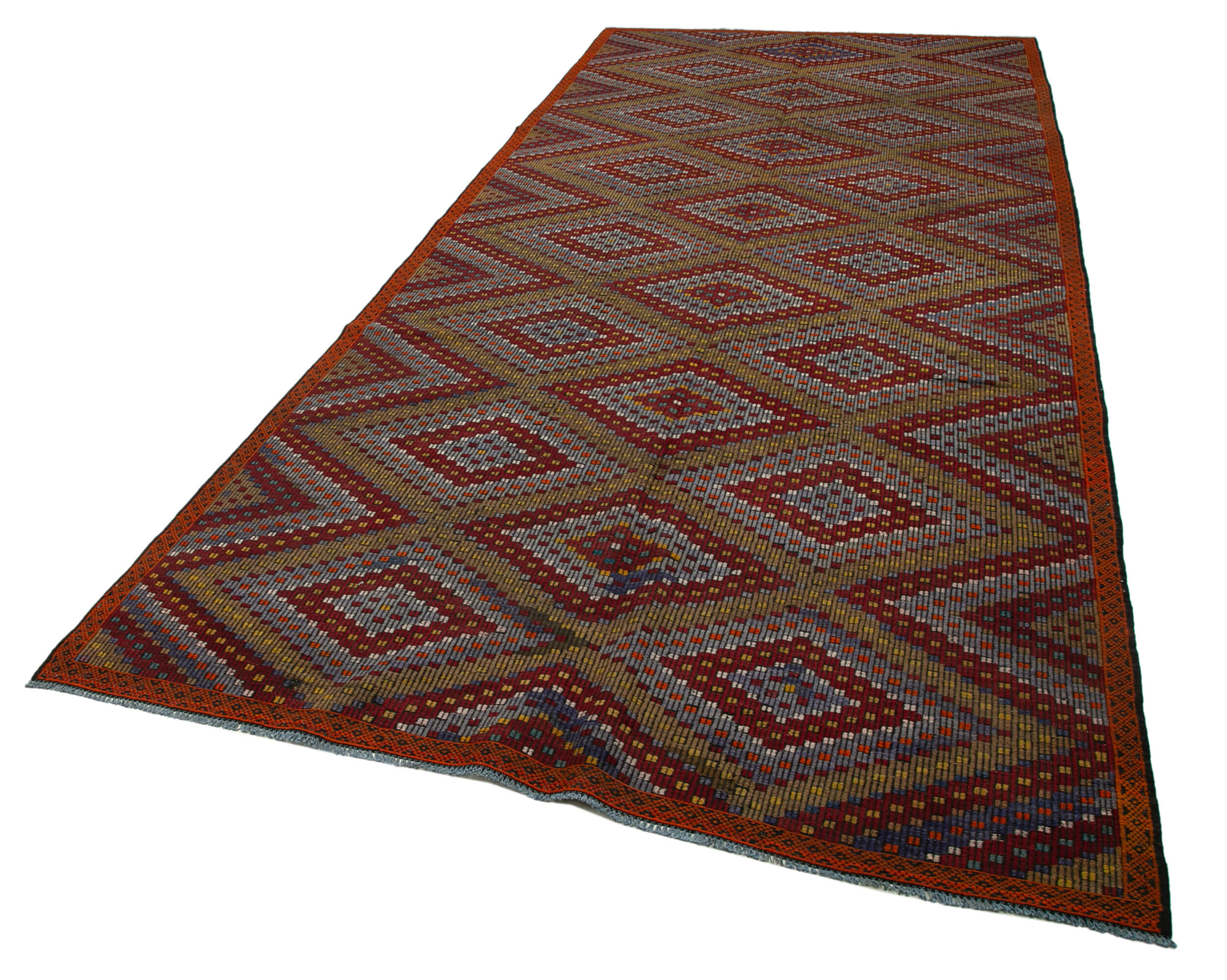Handmade Geometric Kilim Rug – White Goat Hair, Turkish Vintage Area Rug 5'9" x 12'4"