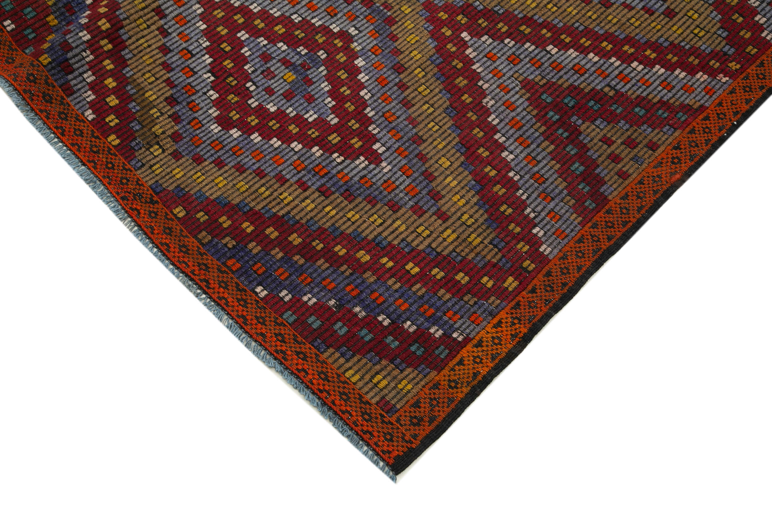 Handmade Geometric Kilim Rug – White Goat Hair, Turkish Vintage Area Rug 5'9" x 12'4"