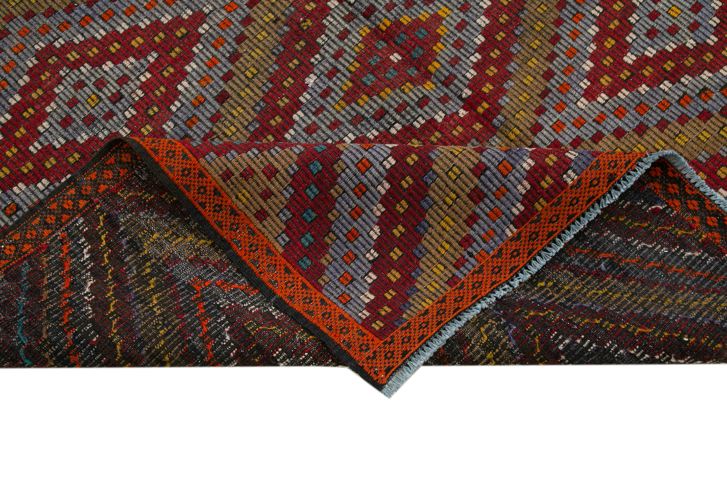 Handmade Geometric Kilim Rug – White Goat Hair, Turkish Vintage Area Rug 5'9" x 12'4"