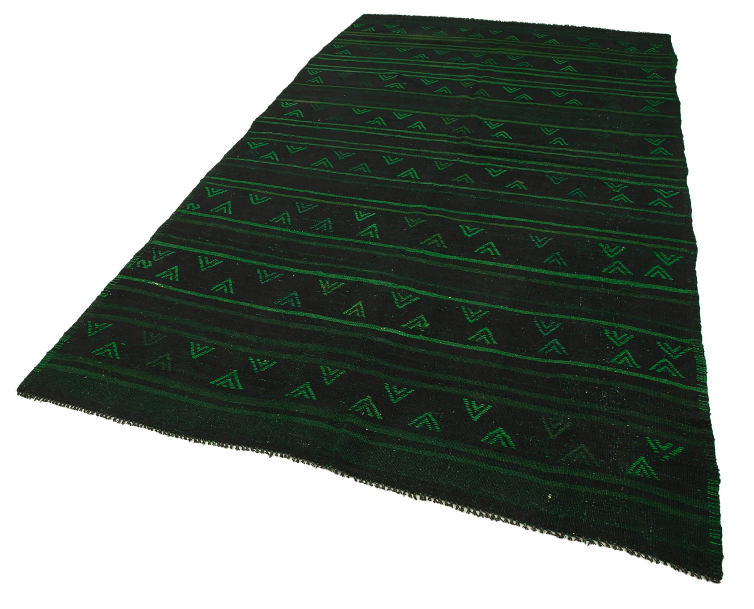 Handmade Kilim Rug - Green Wool Carpet With Geometric Area Rug Design 5'9''x10'11''