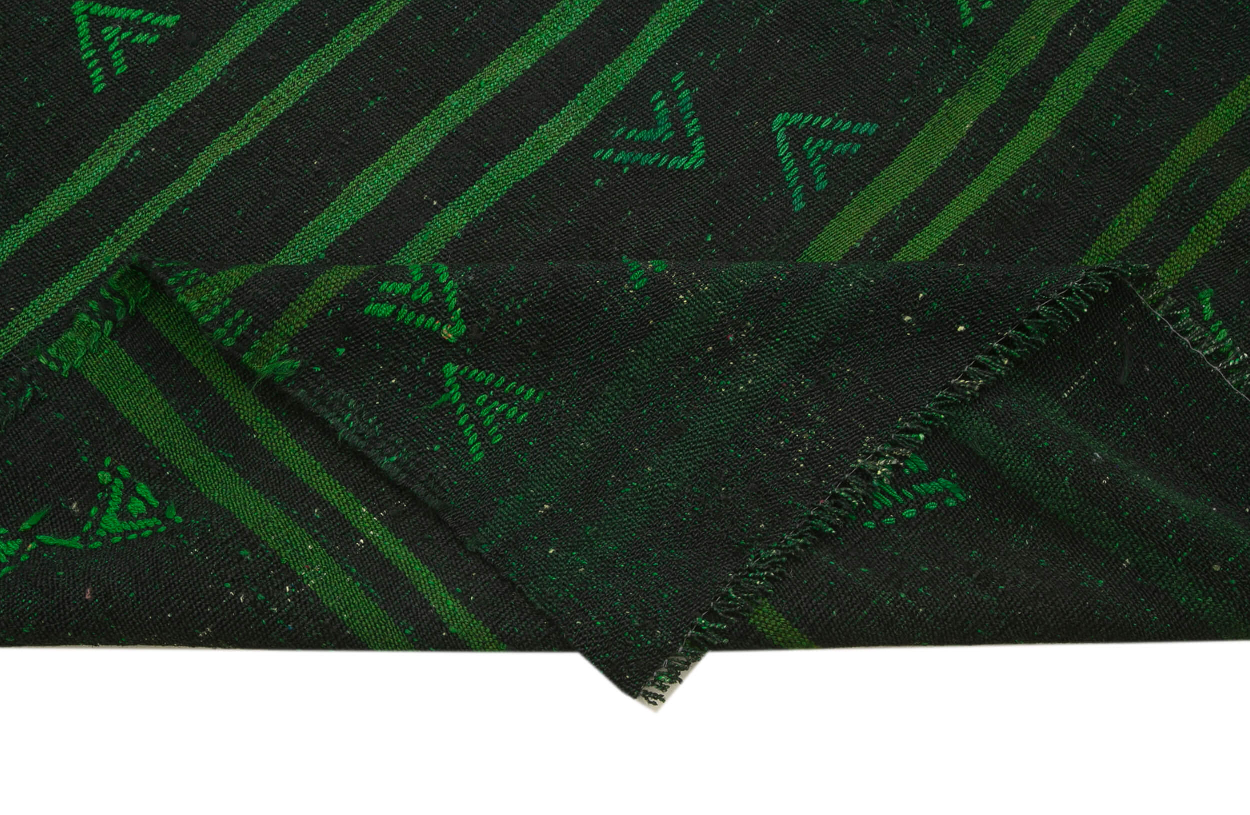 Handmade Kilim Rug - Green Wool Carpet With Geometric Area Rug Design 5'9''x10'11''