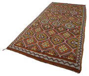 Handmade Geometric Kilim Rug – Turkish Hand Knotted Carpet 4'10''x10'6'' Wool & Goat Hair