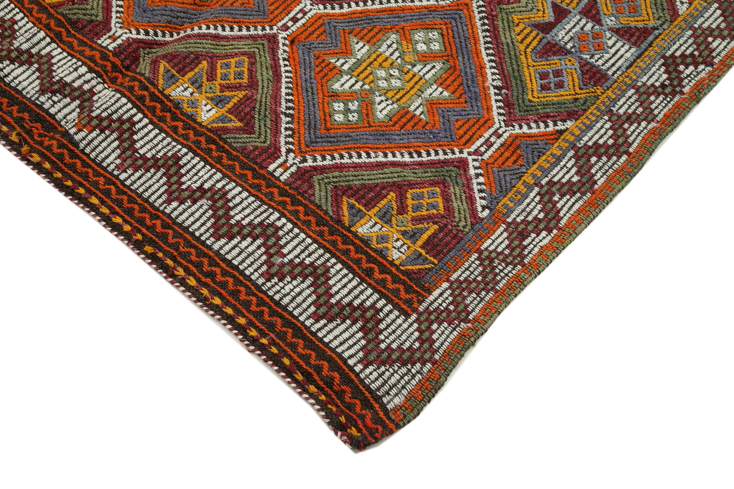 Handmade Geometric Kilim Rug – Turkish Hand Knotted Carpet 4'10''x10'6'' Wool & Goat Hair