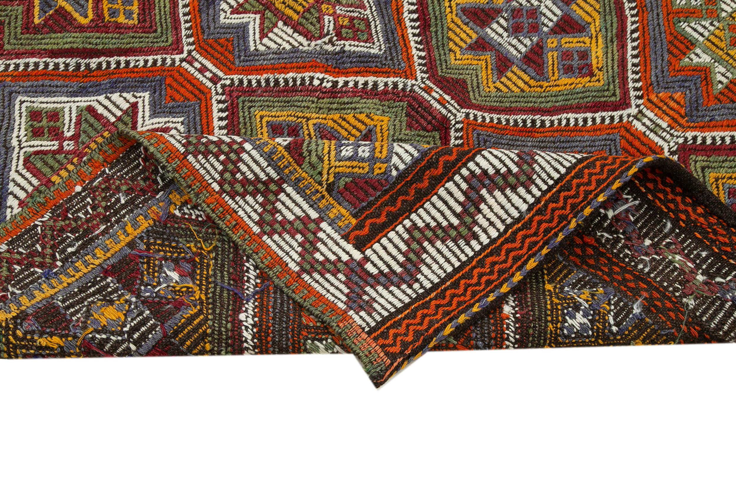 Handmade Geometric Kilim Rug – Turkish Hand Knotted Carpet 4'10''x10'6'' Wool & Goat Hair