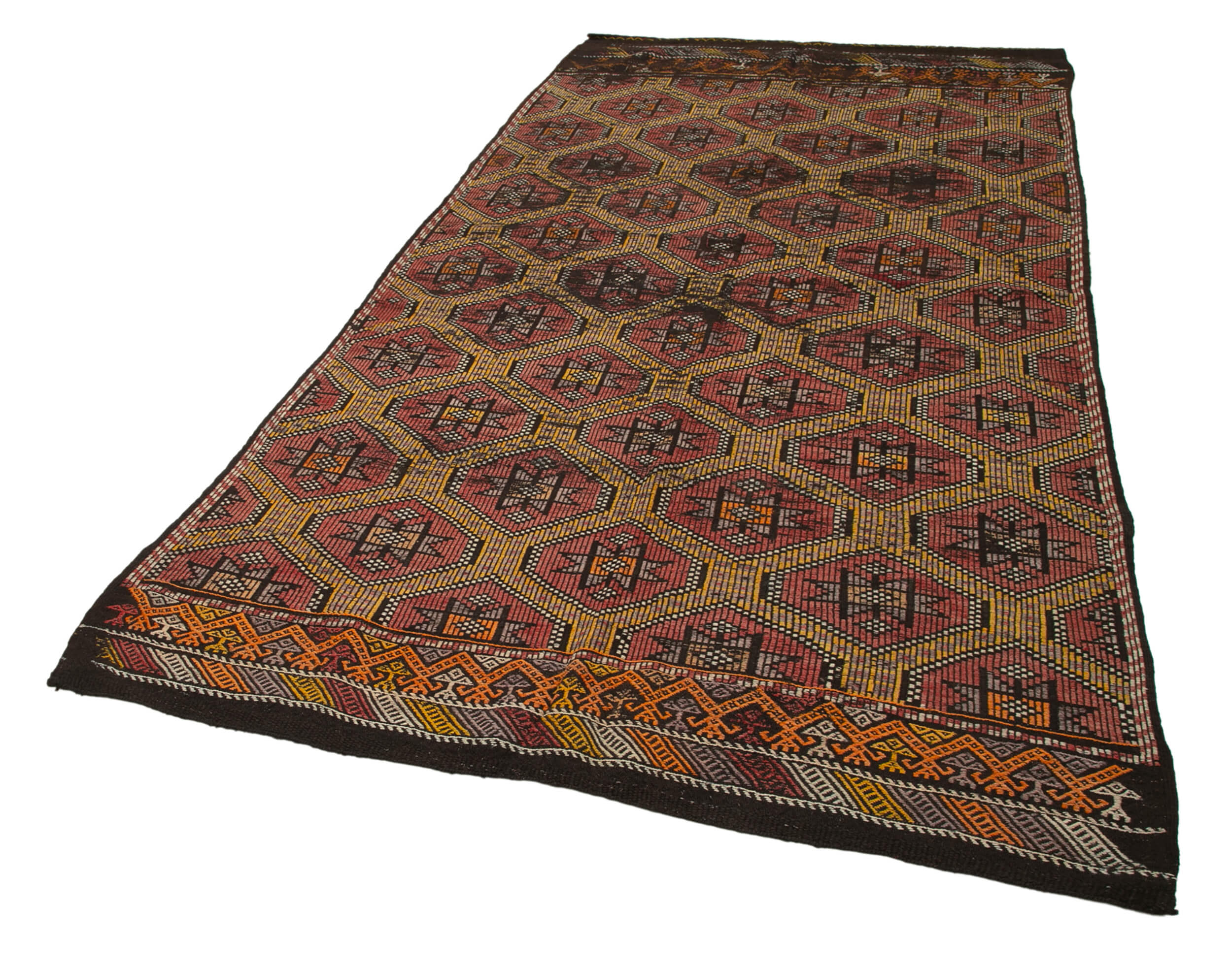 Handmade Kilim Rug - Geometric Area Rug with Goat Hair Carpet & Cotton Base Carpet 5'5''x9'8''