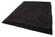 Handmade Kilim Rug – Geometric Black Goat Hair Wool Cotton Area Carpet 6'8"x8'7"