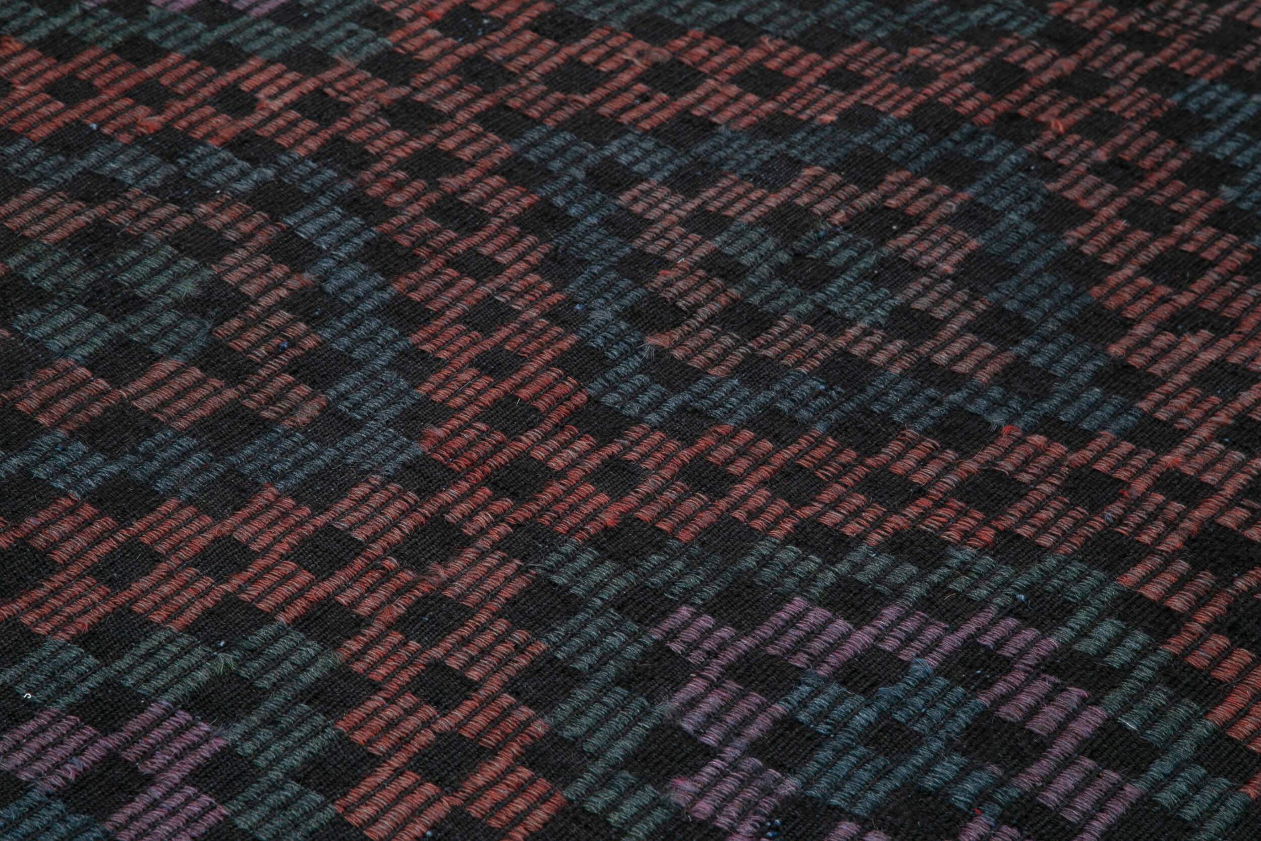 Handmade Kilim Rug – Geometric Black Goat Hair Wool Cotton Area Carpet 6'8"x8'7"