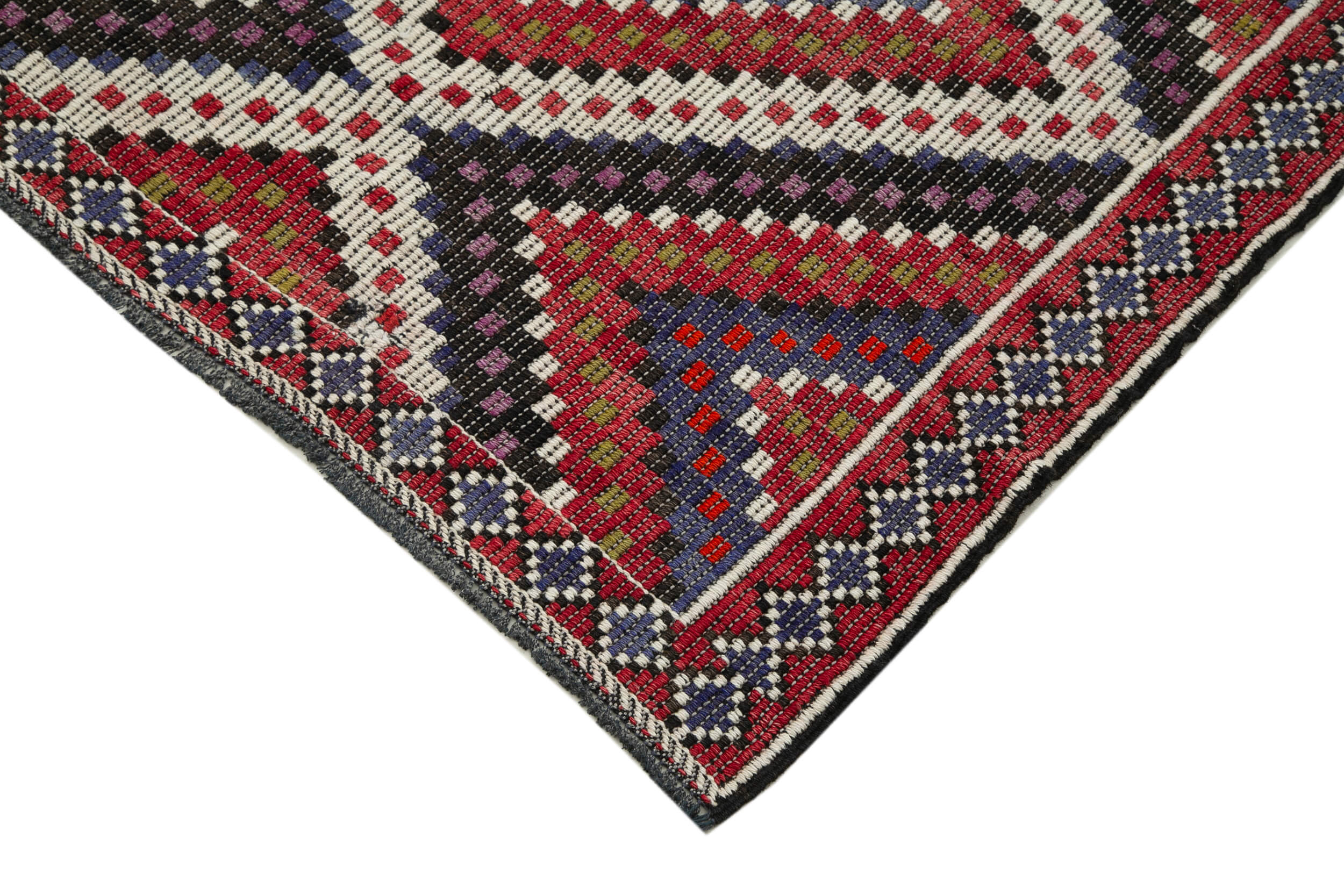 Handmade Geometric Kilim Rug – White Goat Hair, Vintage Wool Carpet 6'x11'8''