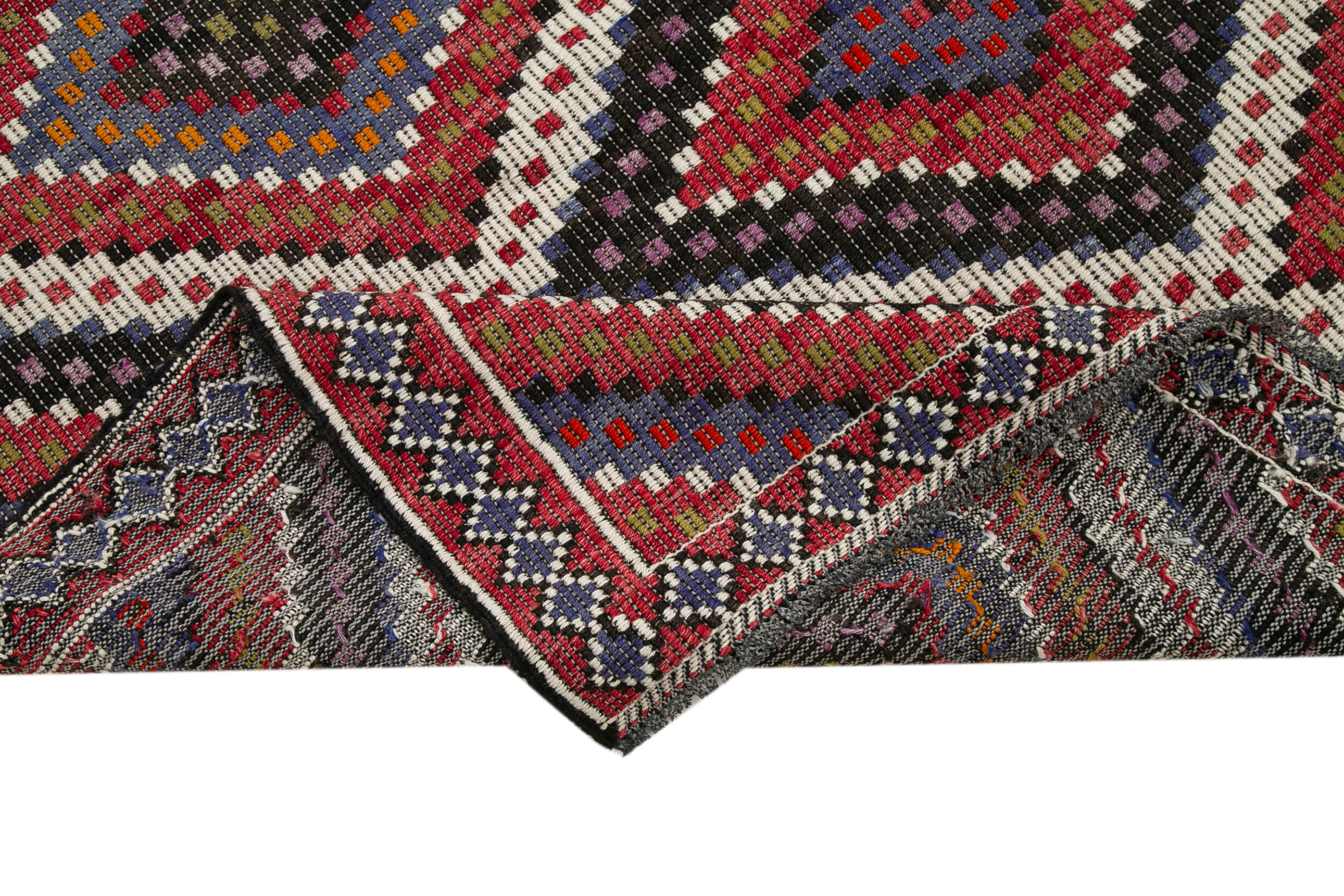 Handmade Geometric Kilim Rug – White Goat Hair, Vintage Wool Carpet 6'x11'8''