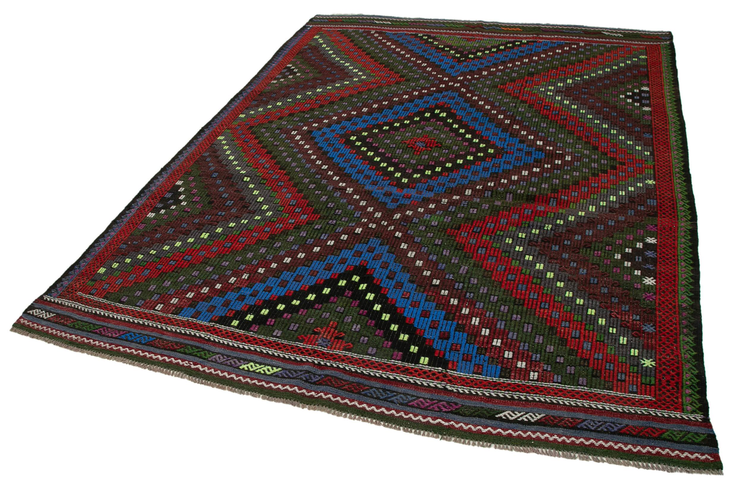 Handmade Geometric Kilim Rug – White Goat Hair 6'8" x 8'8" Durable Natural Fiber