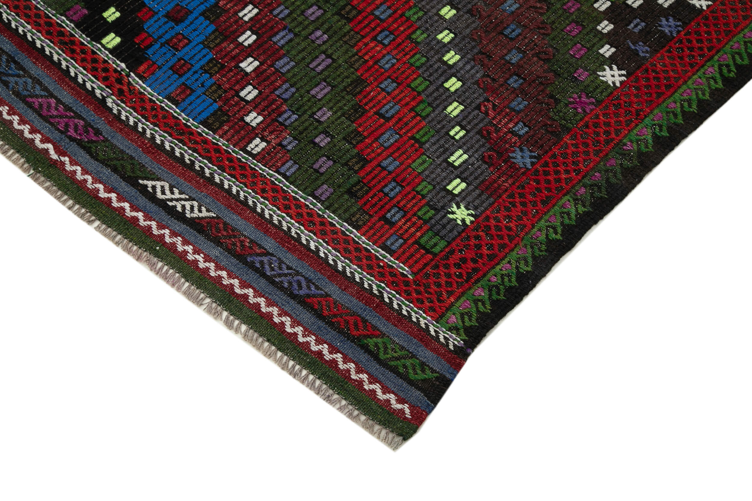 Handmade Geometric Kilim Rug – White Goat Hair 6'8" x 8'8" Durable Natural Fiber