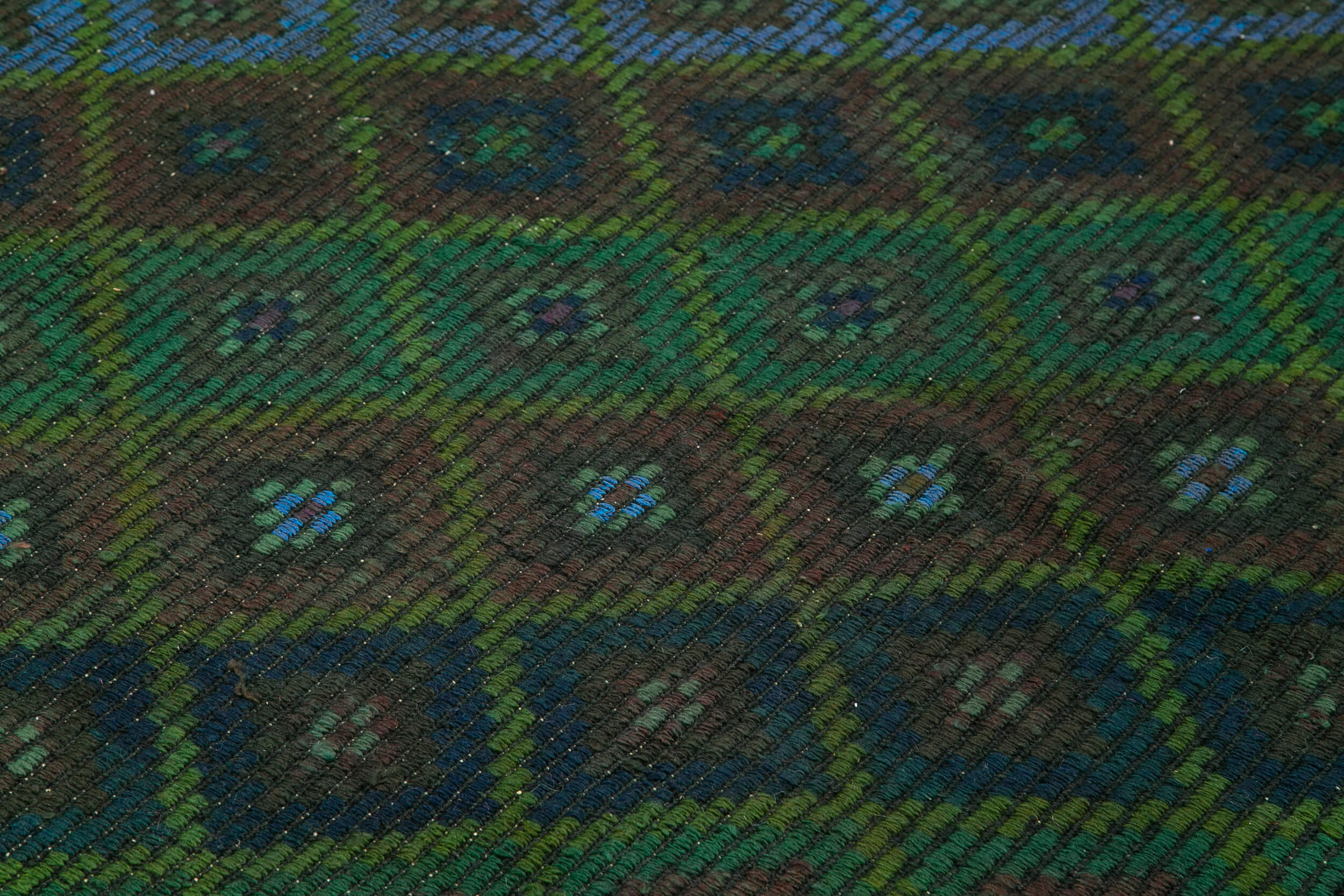 Handmade Geometric Kilim Rug - Green Area Rug 7x9 Foot | Goat Hair & Wool Carpet