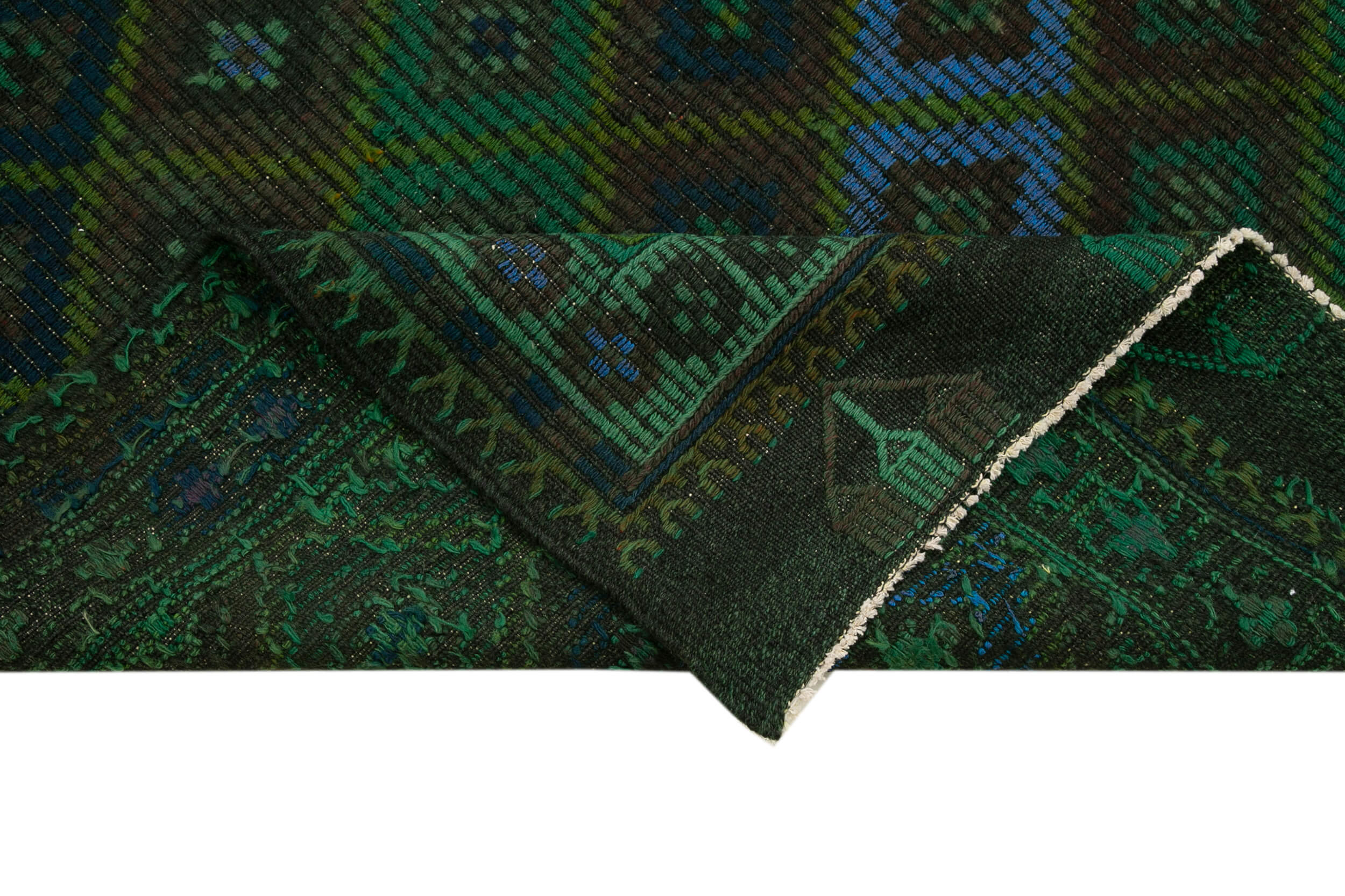 Handmade Geometric Kilim Rug - Green Area Rug 7x9 Foot | Goat Hair & Wool Carpet