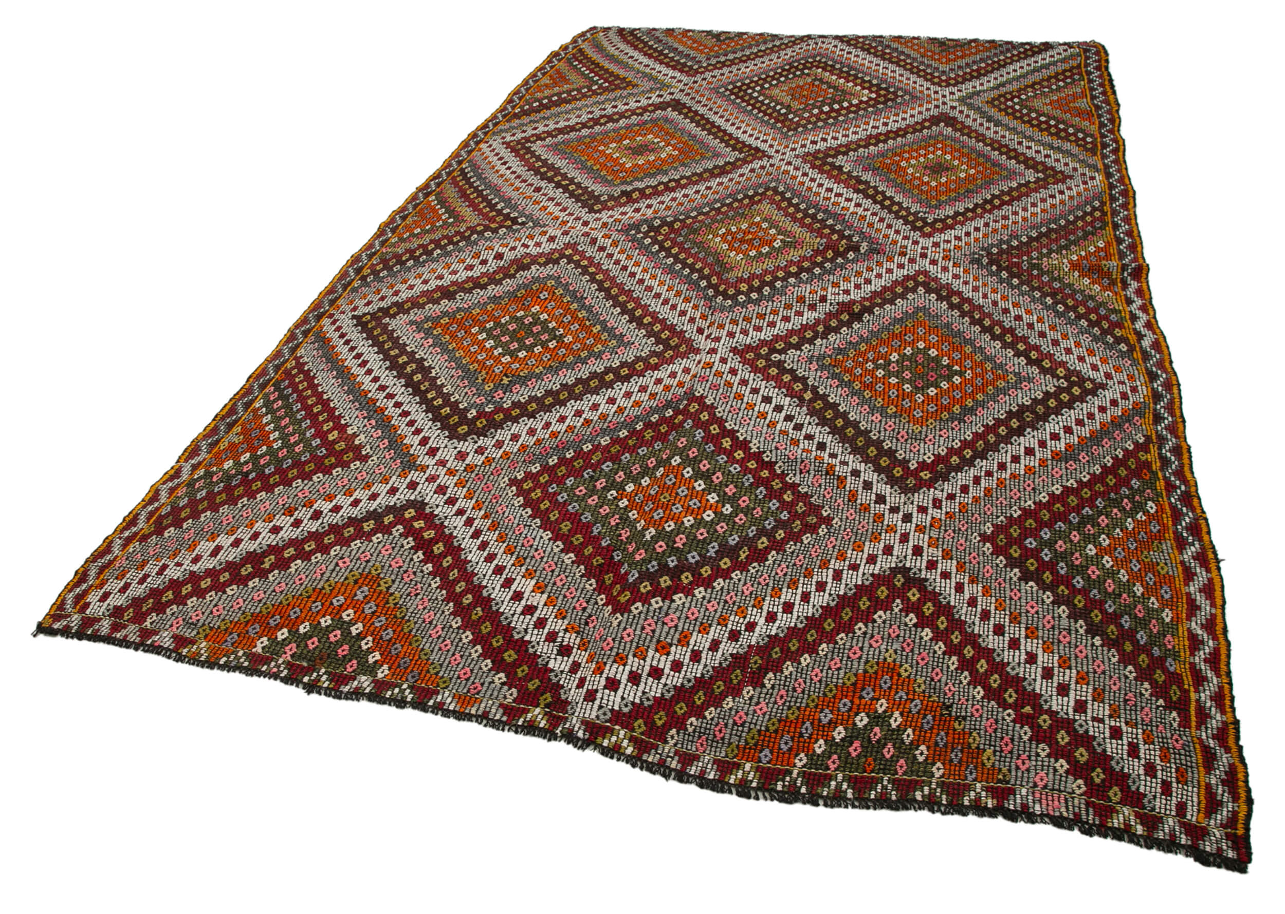 Handmade Kilim Rug - White Geometric Area Rug With Goat Hair & Wool Cotton Blend 6'5"x10'7"