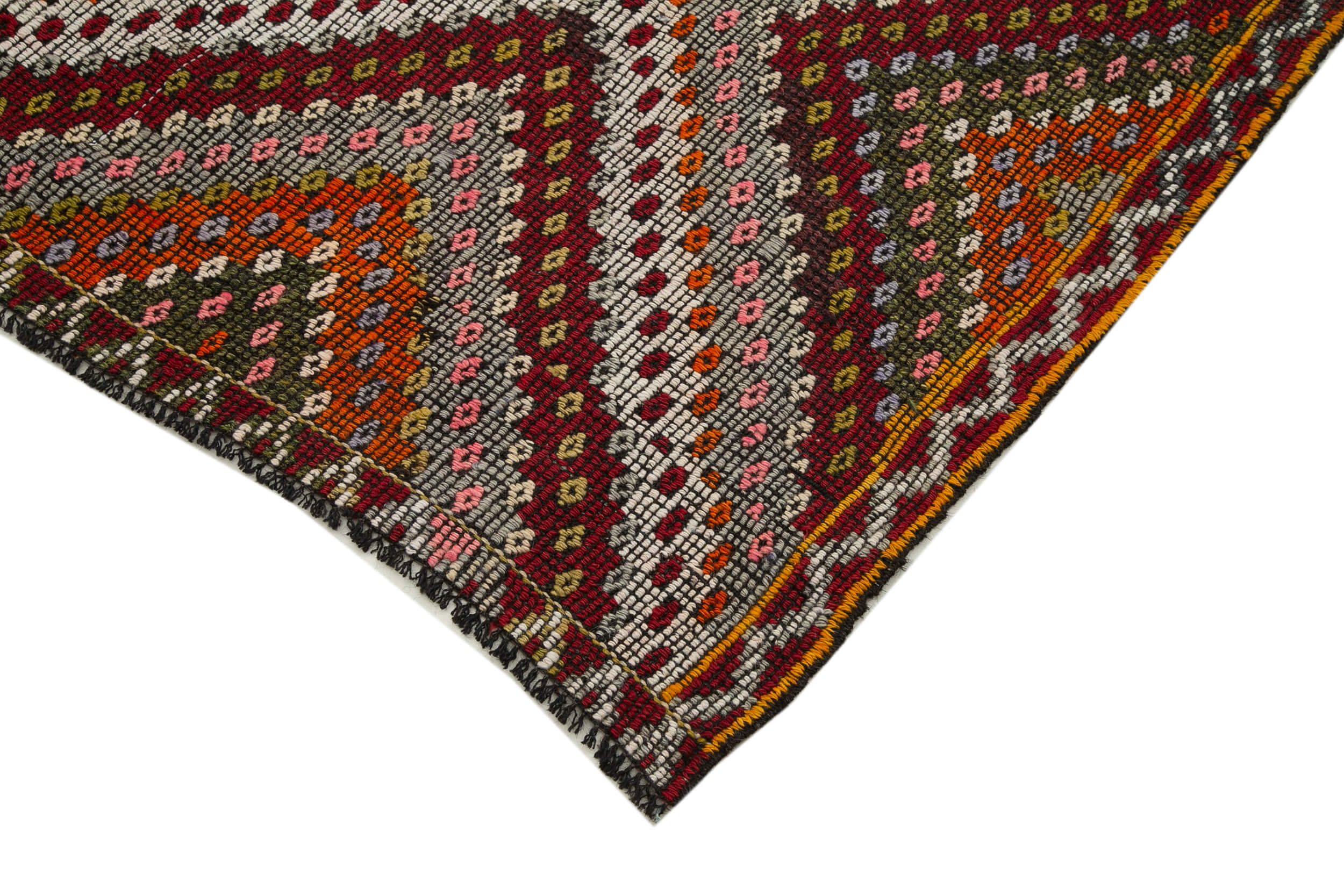 Handmade Kilim Rug - White Geometric Area Rug With Goat Hair & Wool Cotton Blend 6'5"x10'7"