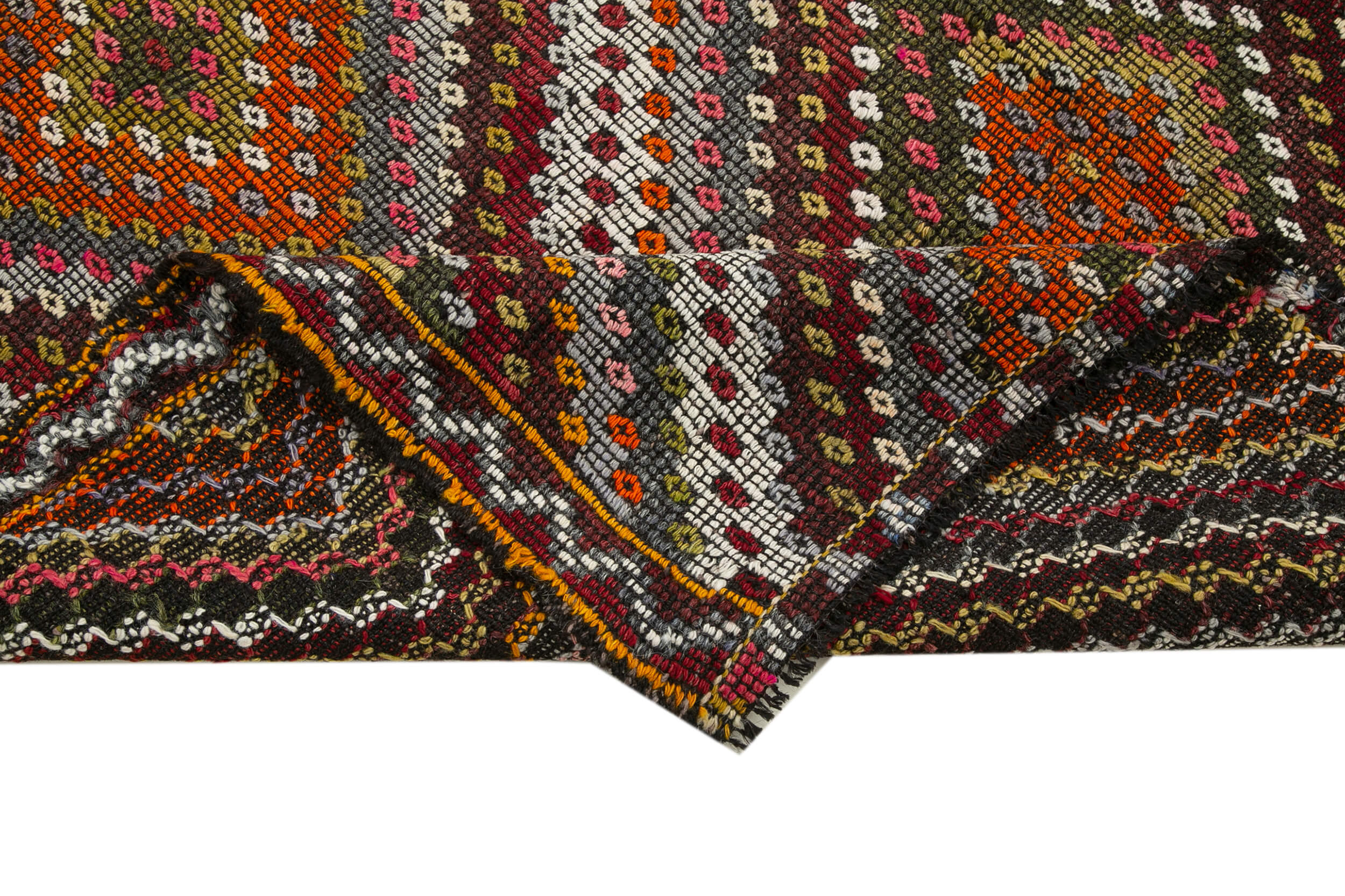 Handmade Kilim Rug - White Geometric Area Rug With Goat Hair & Wool Cotton Blend 6'5"x10'7"