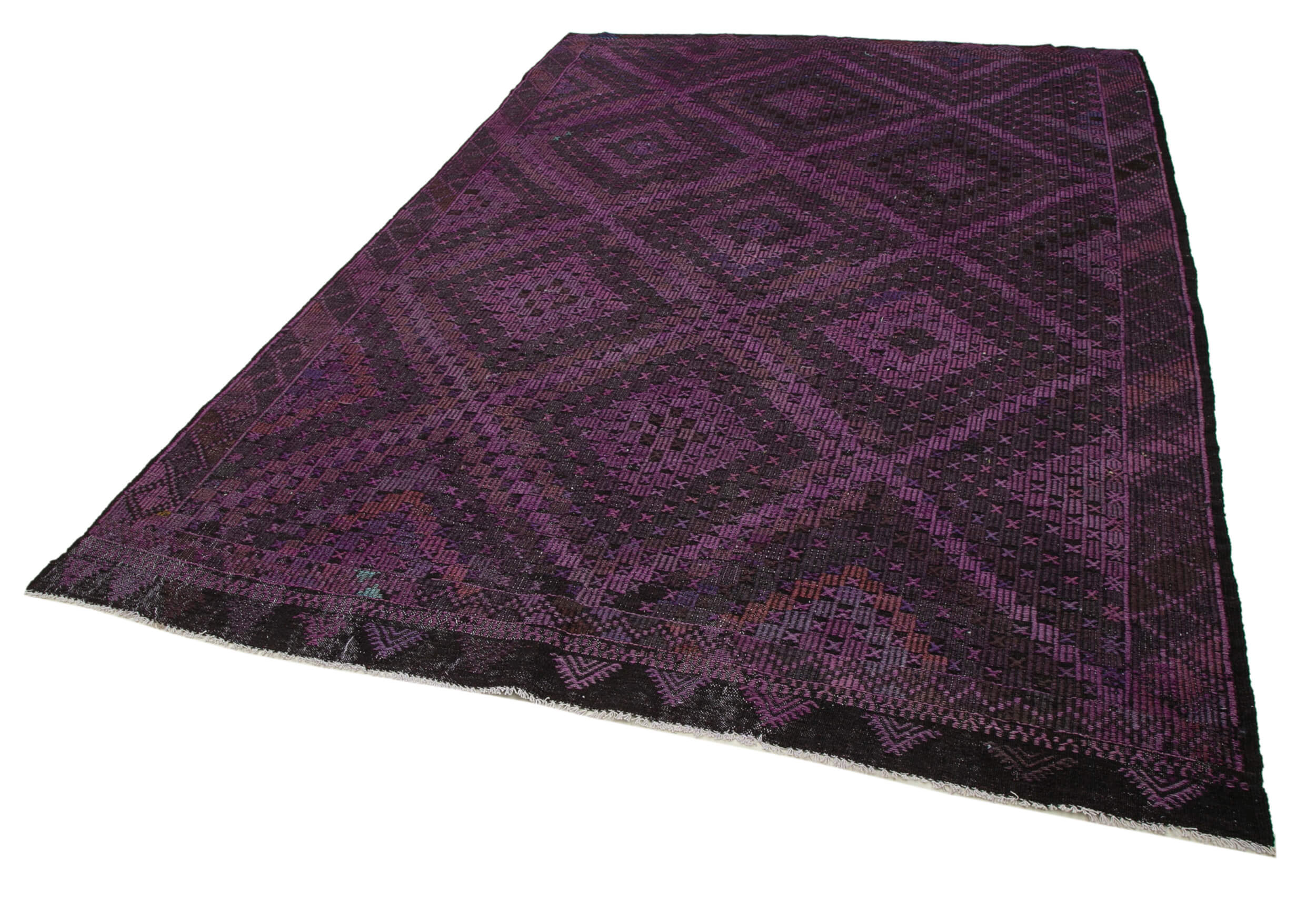 Handmade Geometric Kilim Rug | Purple Kilim Rug, Goat Hair & Turkish Wool Carpet