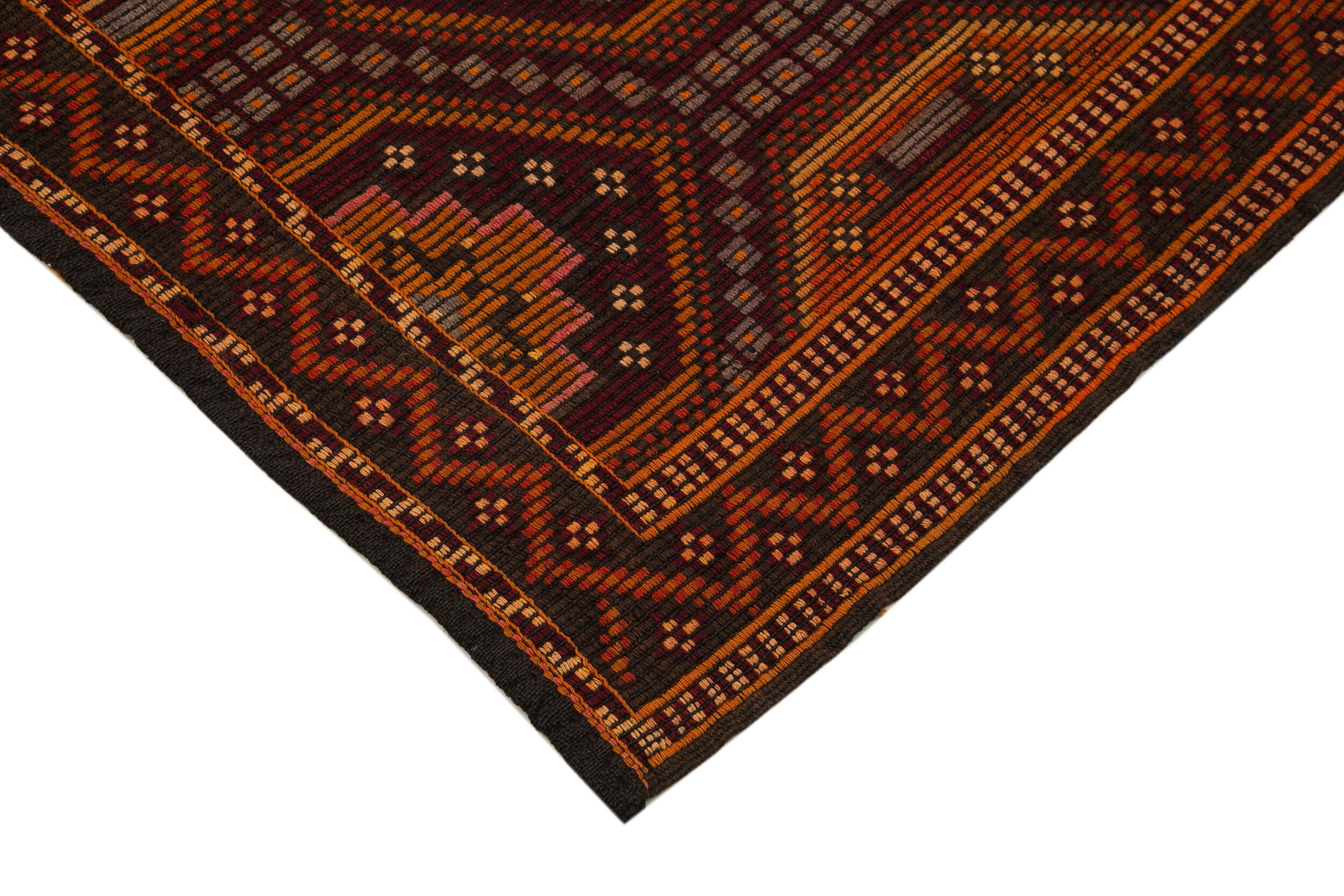 Handmade Geometric Kilim Rug – Orange Kilim Rug with Colorful Geometric Carpet Design 6'11''x10'1''